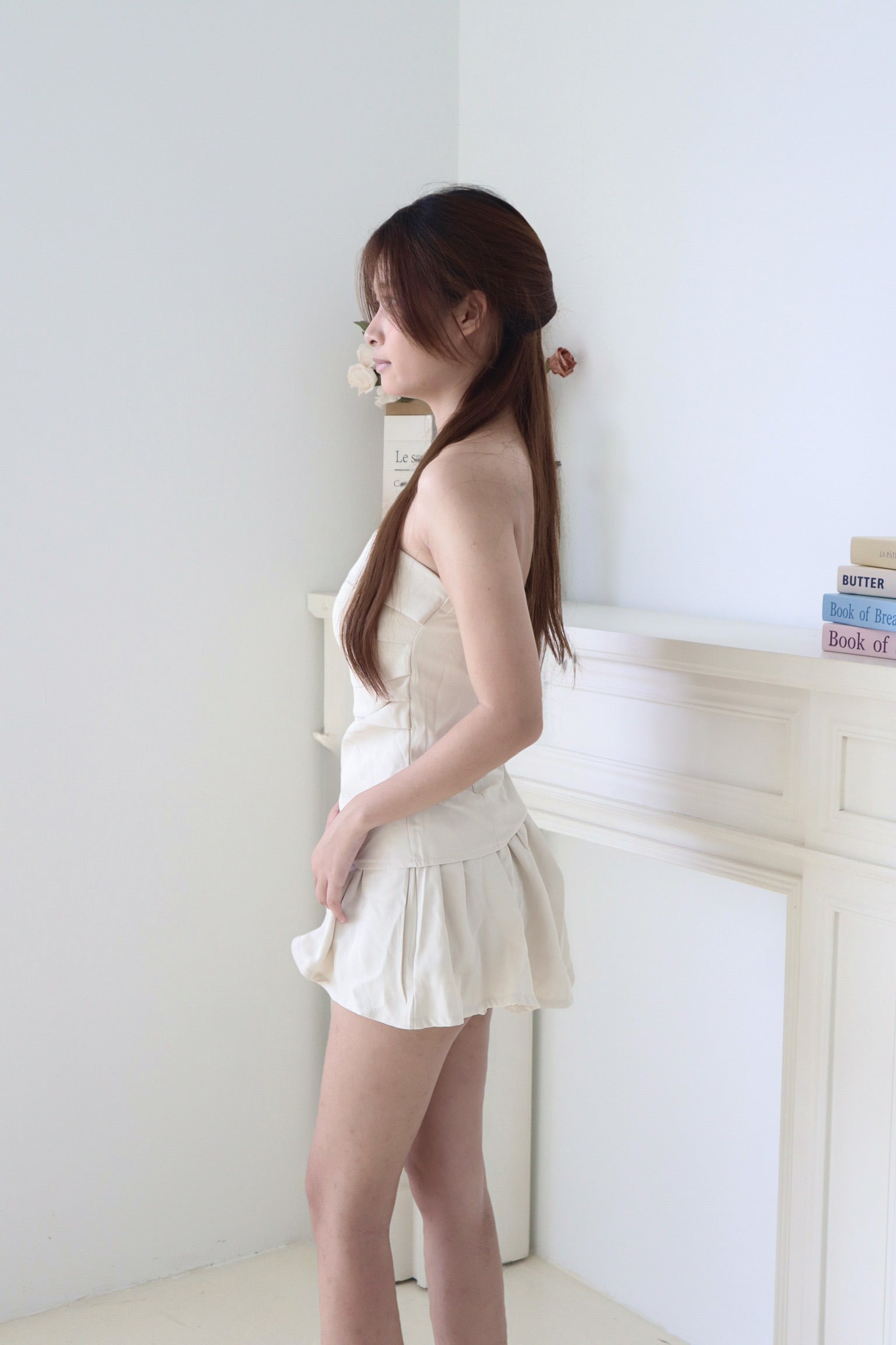 Ivory White Ruched Strapless Top