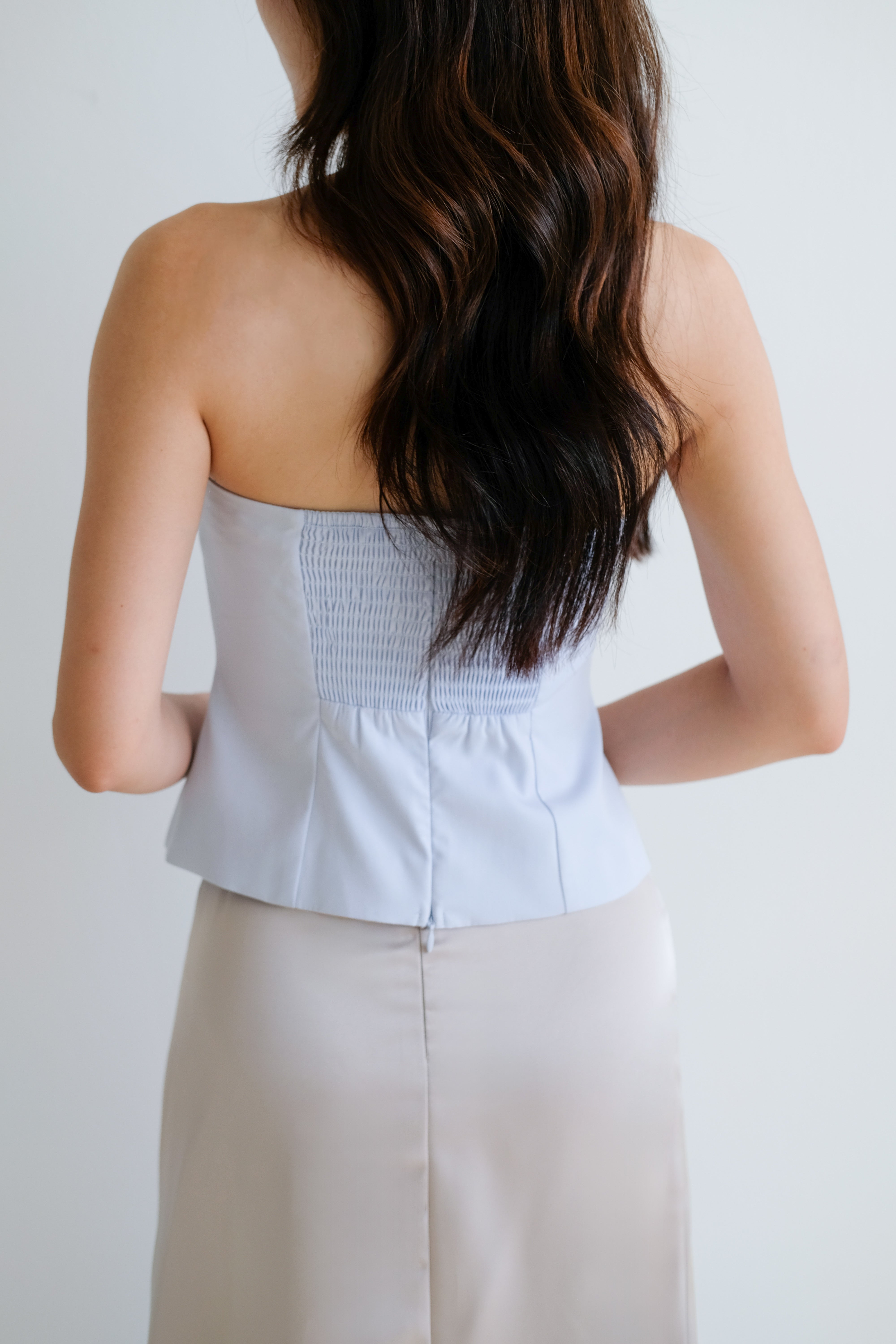 Ethereal Ruched Padded Tube Top (Baby Blue)