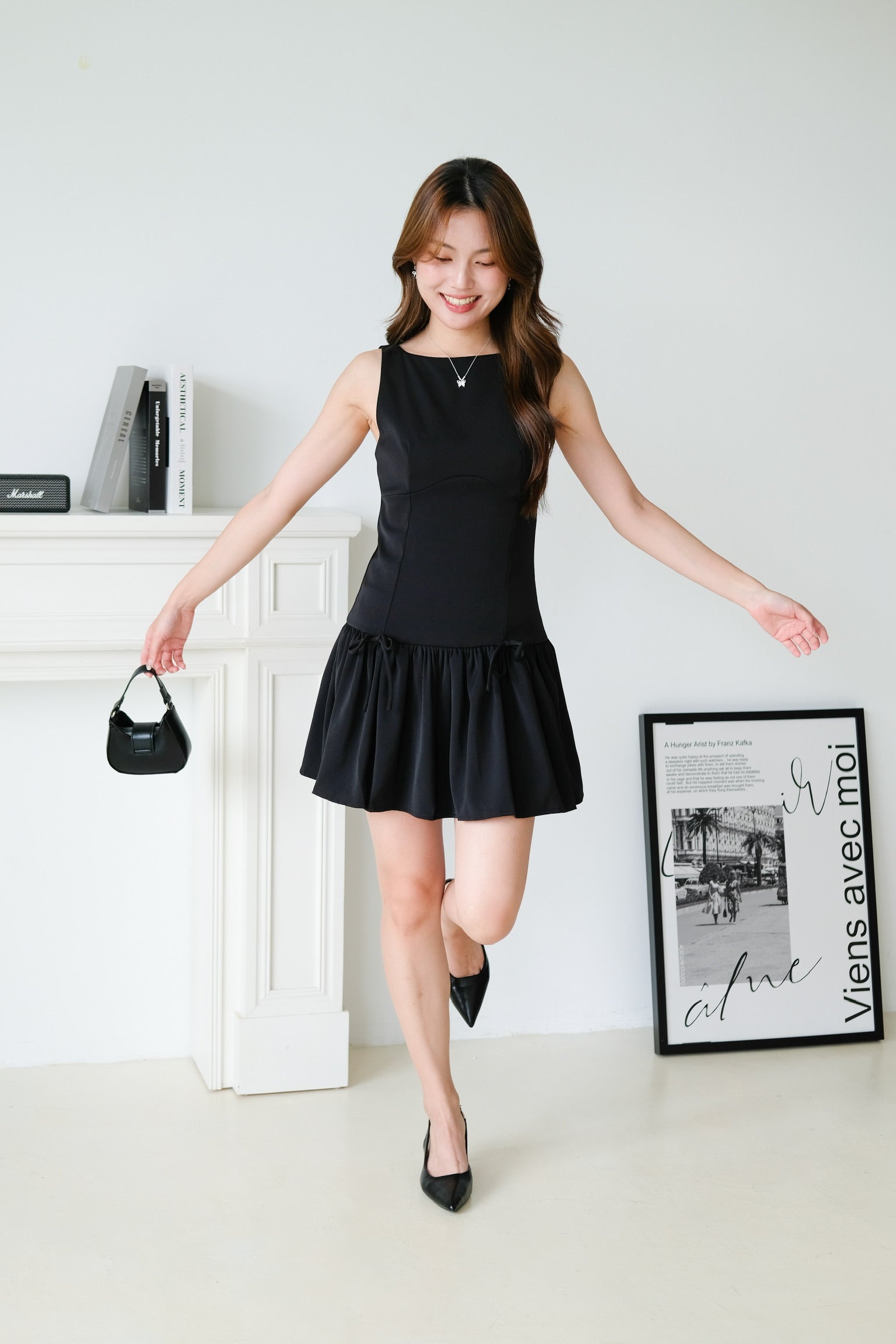 Lynette Low Waist Ribbon Dress (Black)