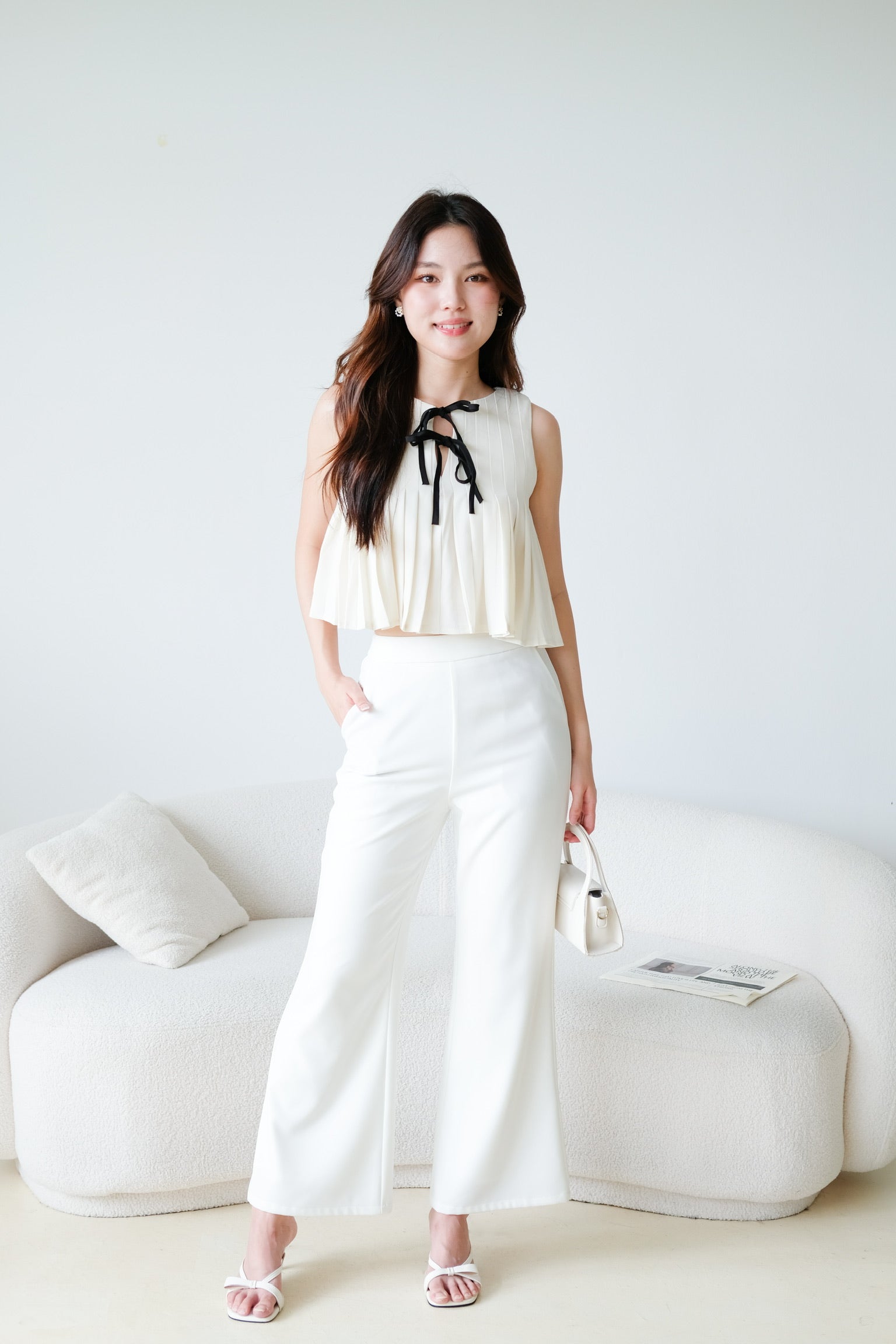 Chantell Pleated Babydoll Top (Cream)