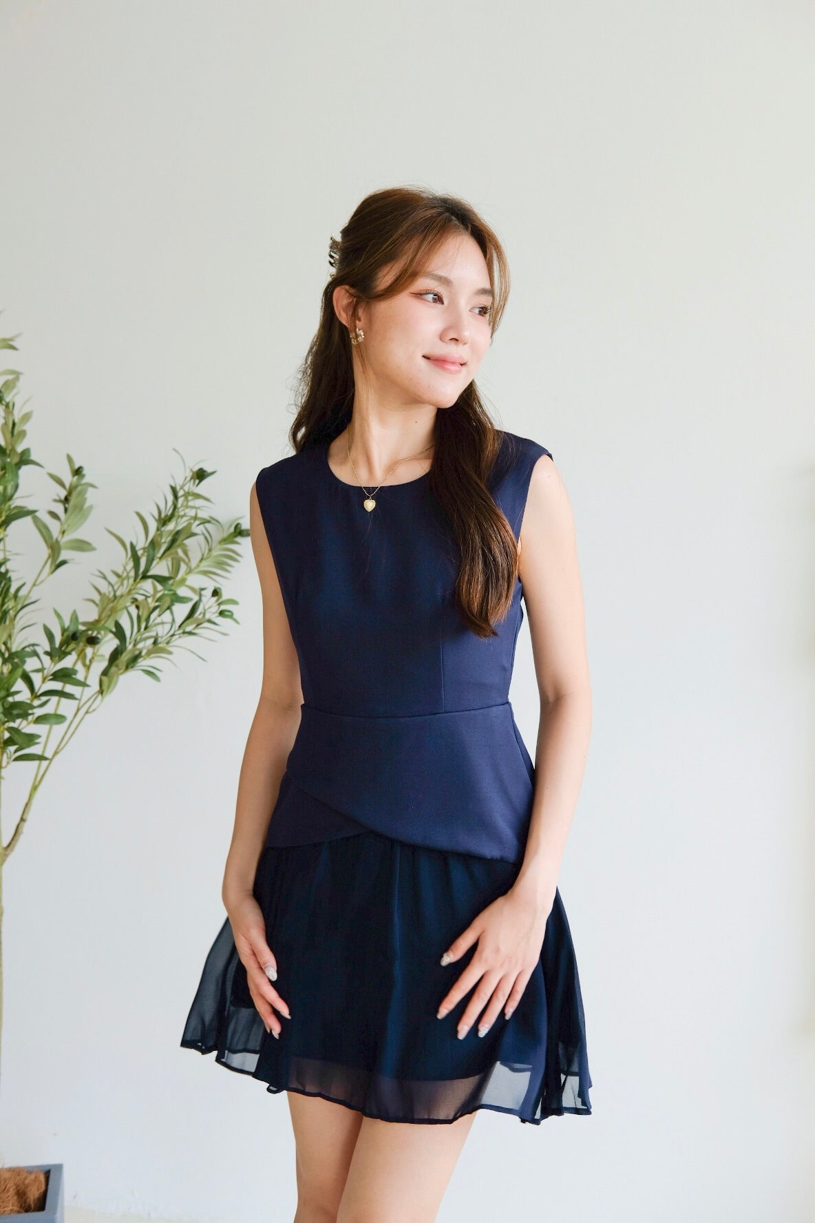 Belinda Contrast Hem Dress (Dark Blue)