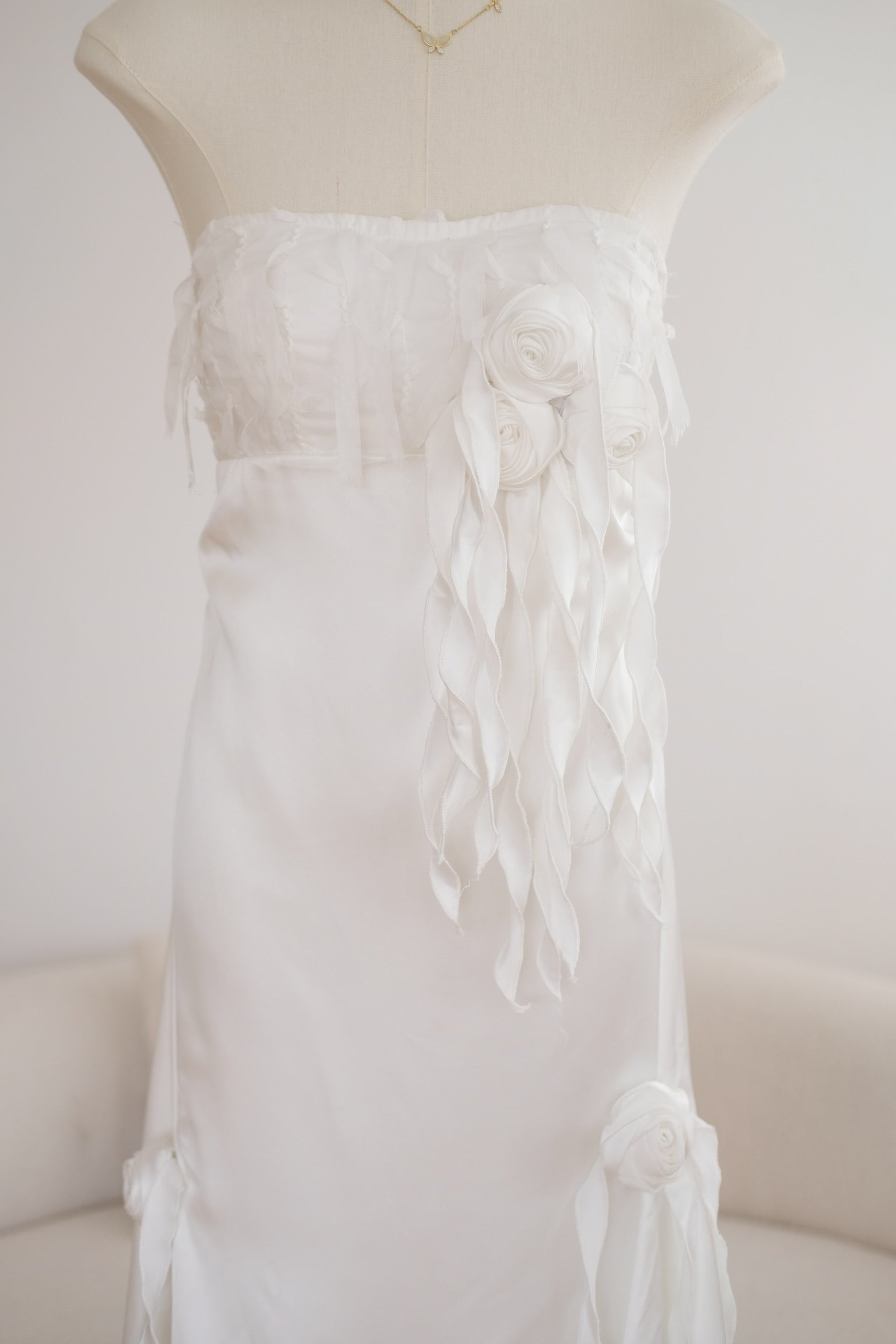 White Satin Rose Tube Dress