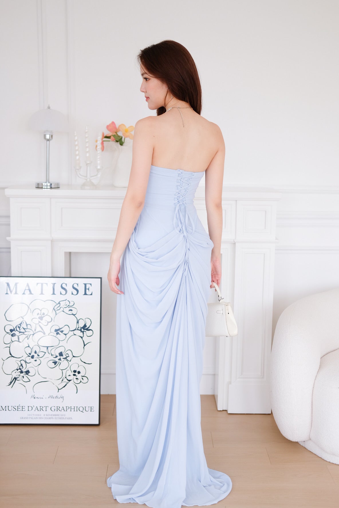 Seraphina Tube Corset Slit Maxi Dress (Pastel Blue)