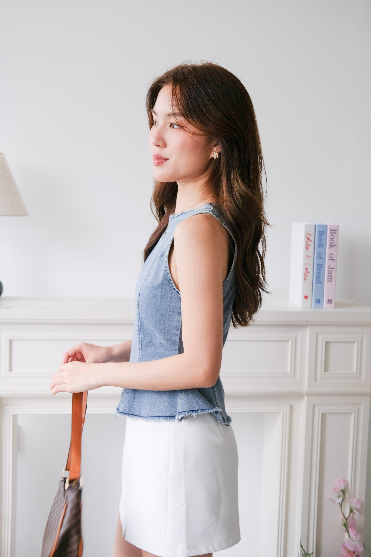Alda Peplum Denim Top (Light Blue)