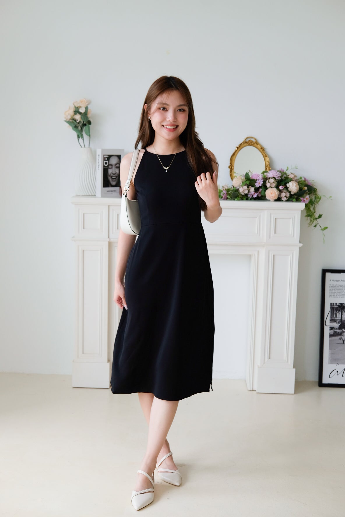 Canice Halter Side Slit Midi Dress (Black)
