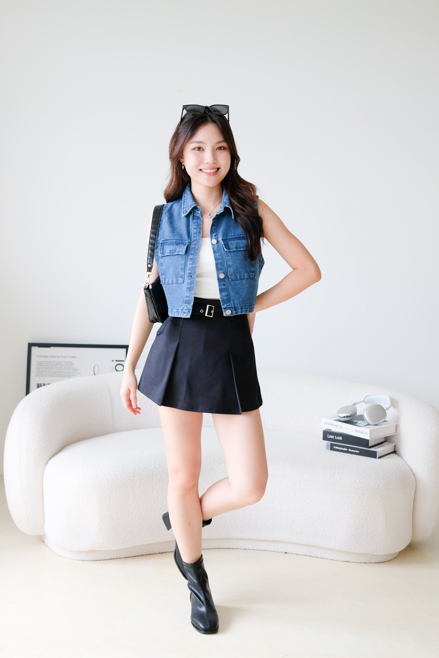 Divine Collared Denim Vest (Medium Blue)