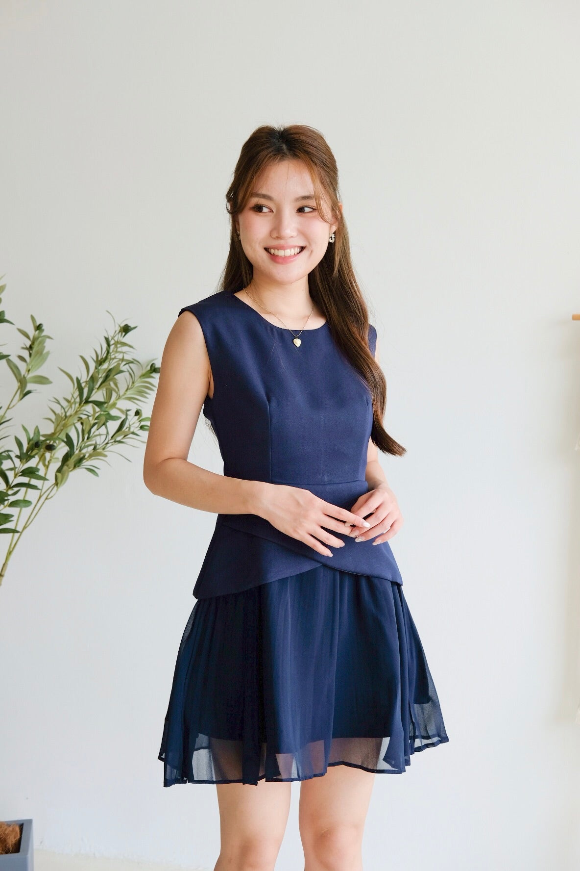 Belinda Contrast Hem Dress (Dark Blue)