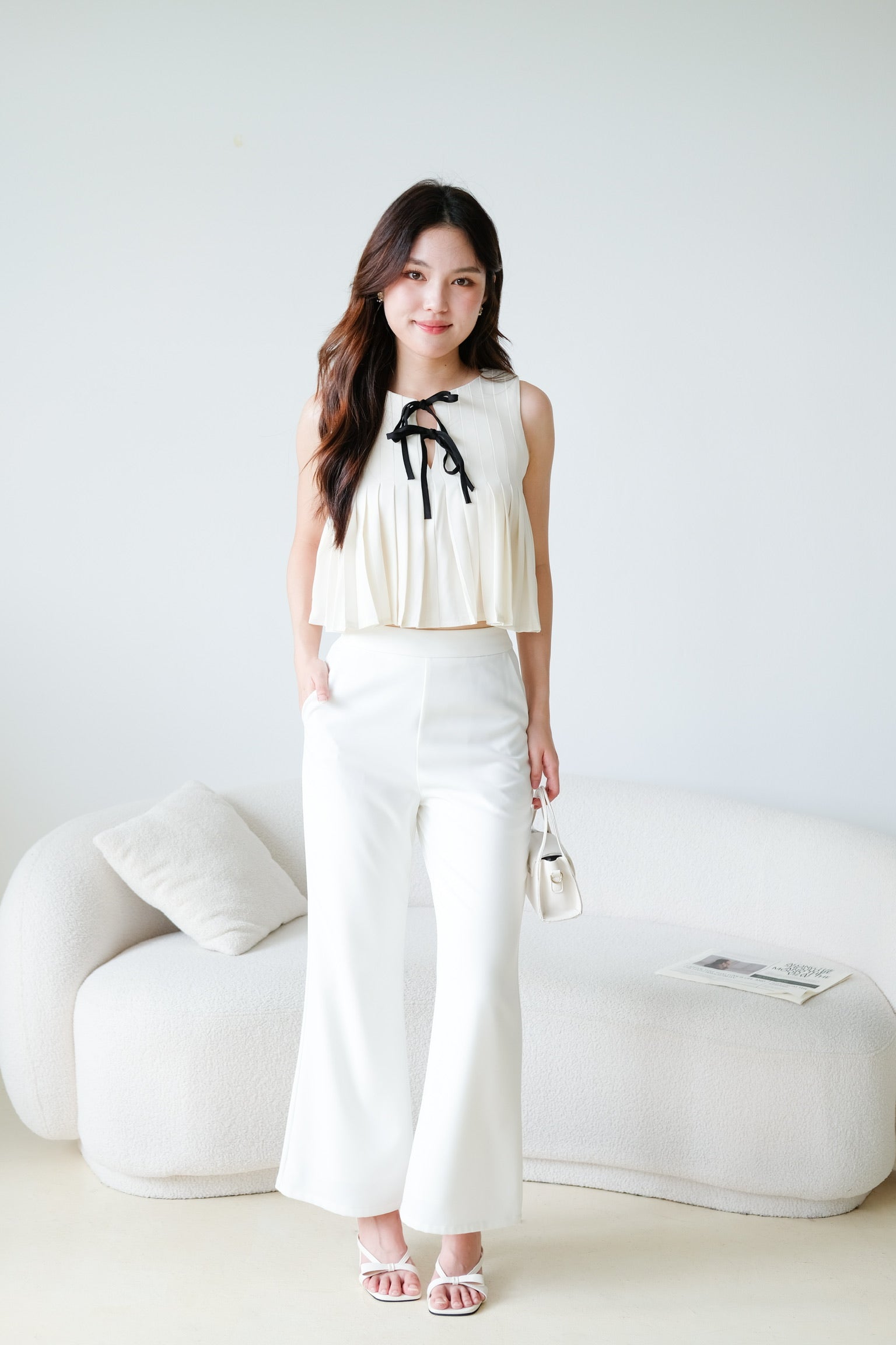 Chantell Pleated Babydoll Top (Cream)