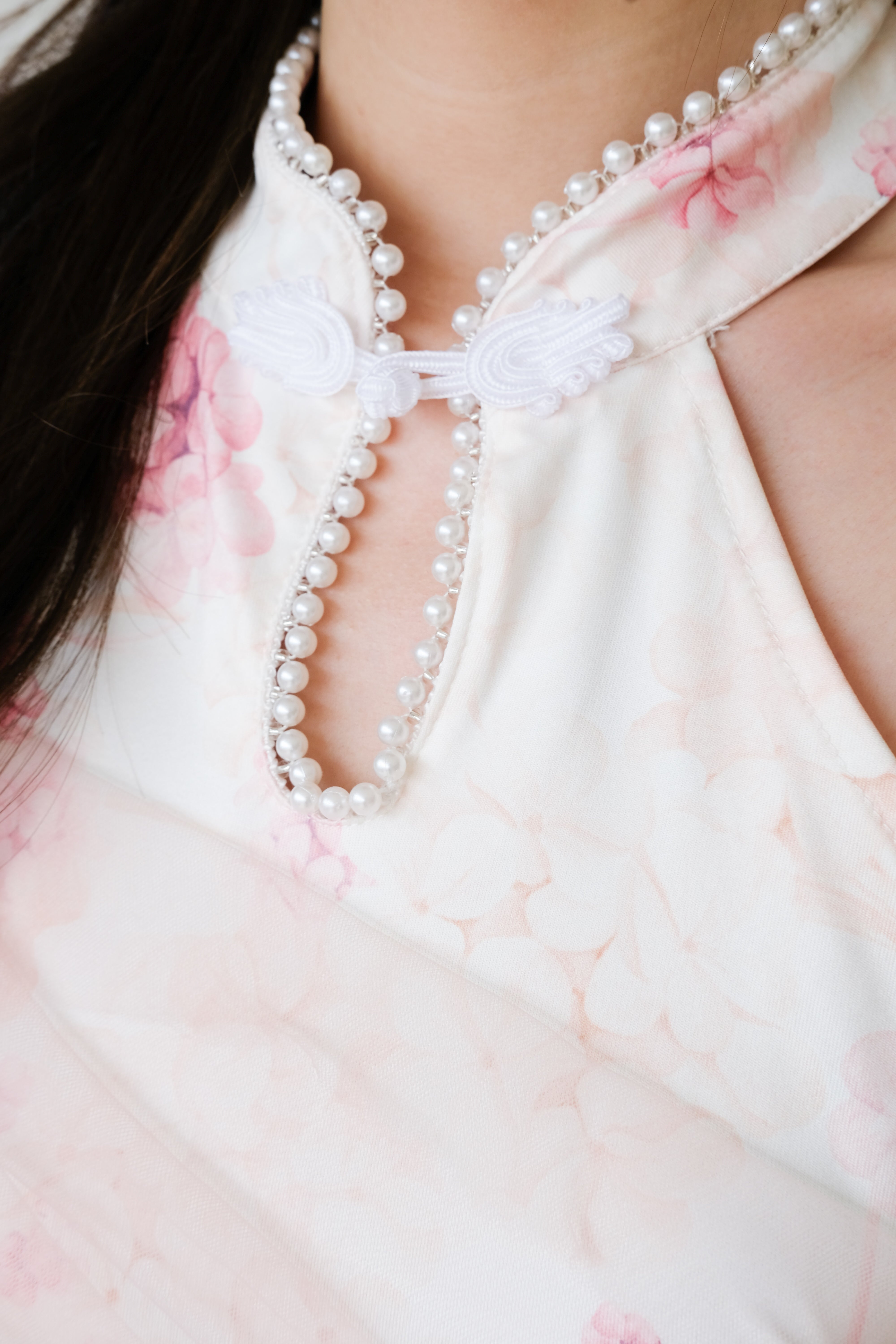 Sakura Mini Pearl Halter Midi Cheongsam (Light Pink)