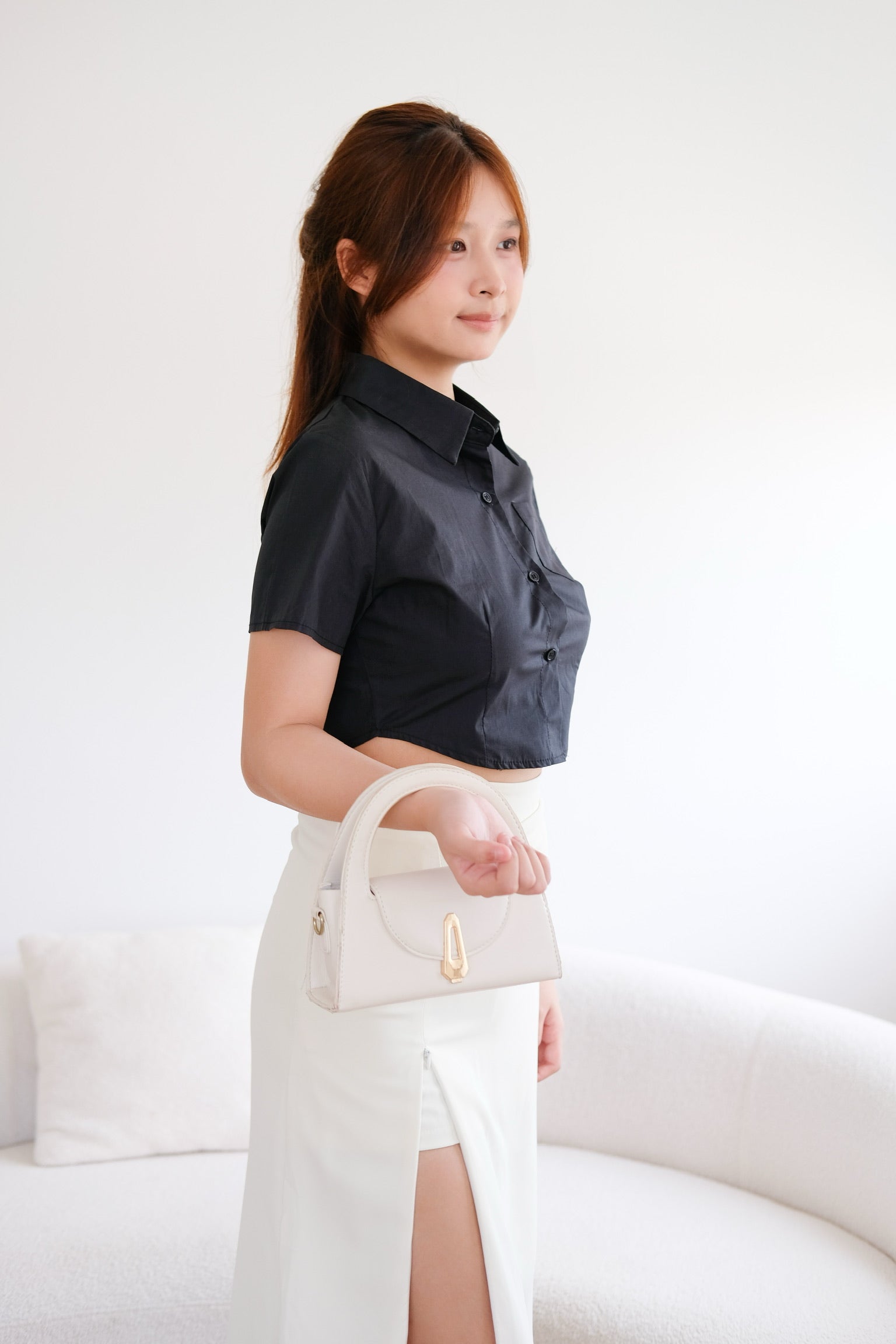 Black Collared Mini Crop Top