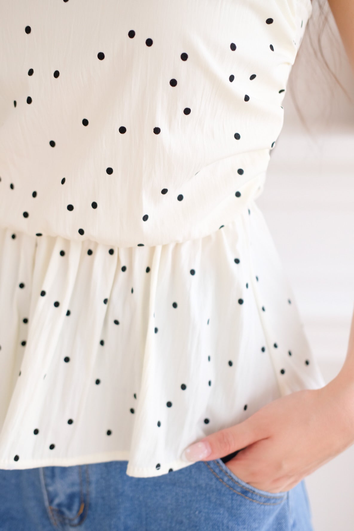 Nora Polka Dot Peplum Tube Top (Cream)