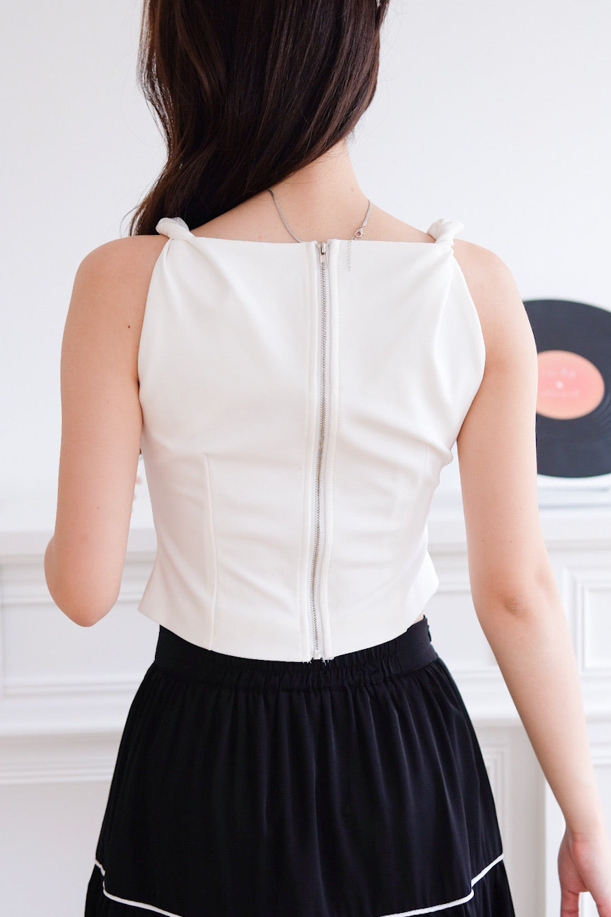 Morgan Twist Boatneck Crop Top (White)