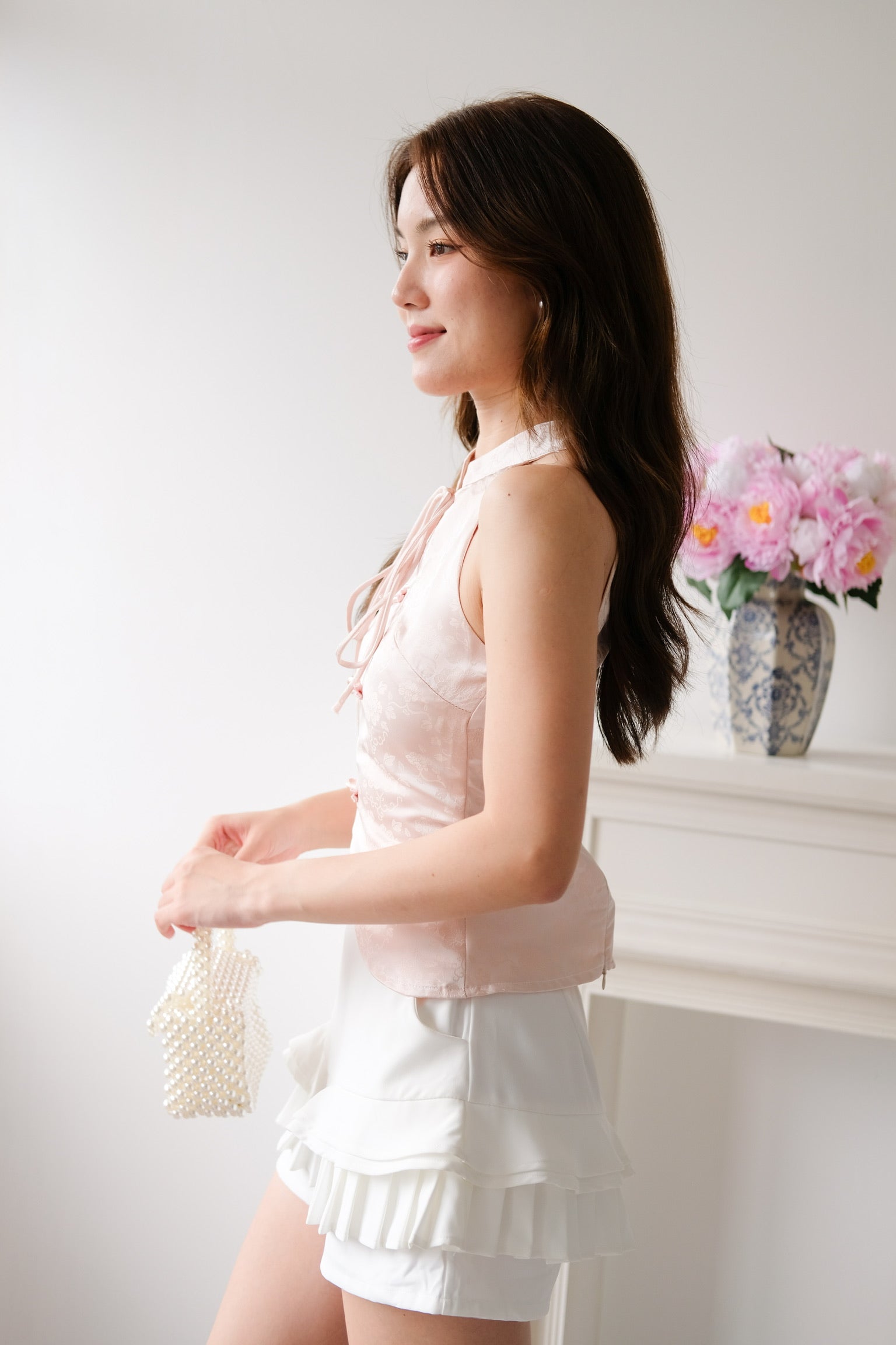 Ning Xia Ribbon Cheongsam Top (Baby Pink)