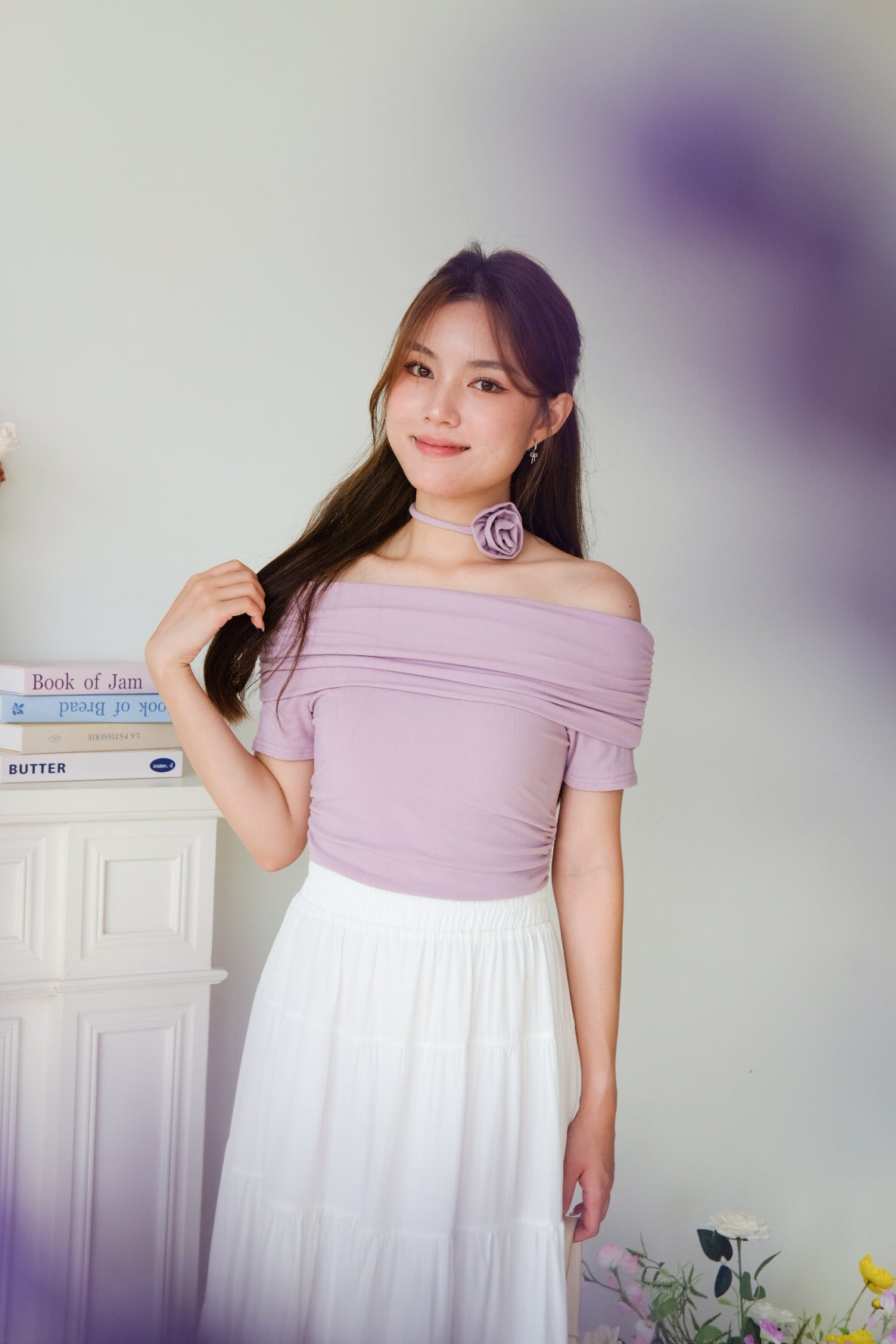 Deena Off Shoulder Stretchy Top (Lilac)