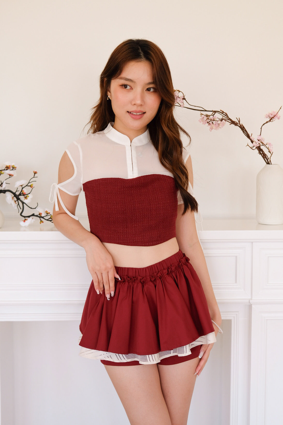 Lalisa Tweed Crop Top (Burgundy)