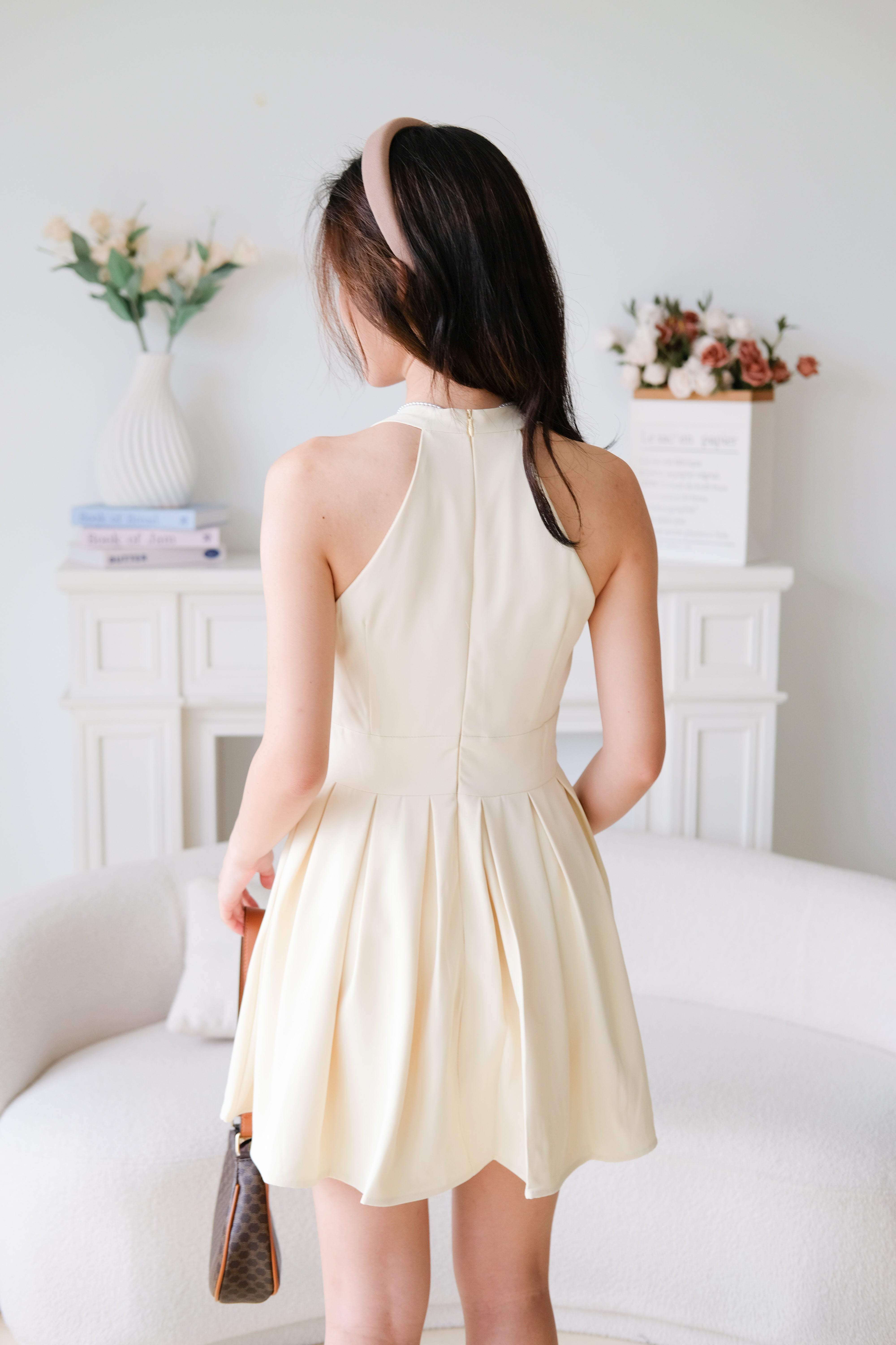 Moon Halter Pleat Dress (Buttermilk Yellow)