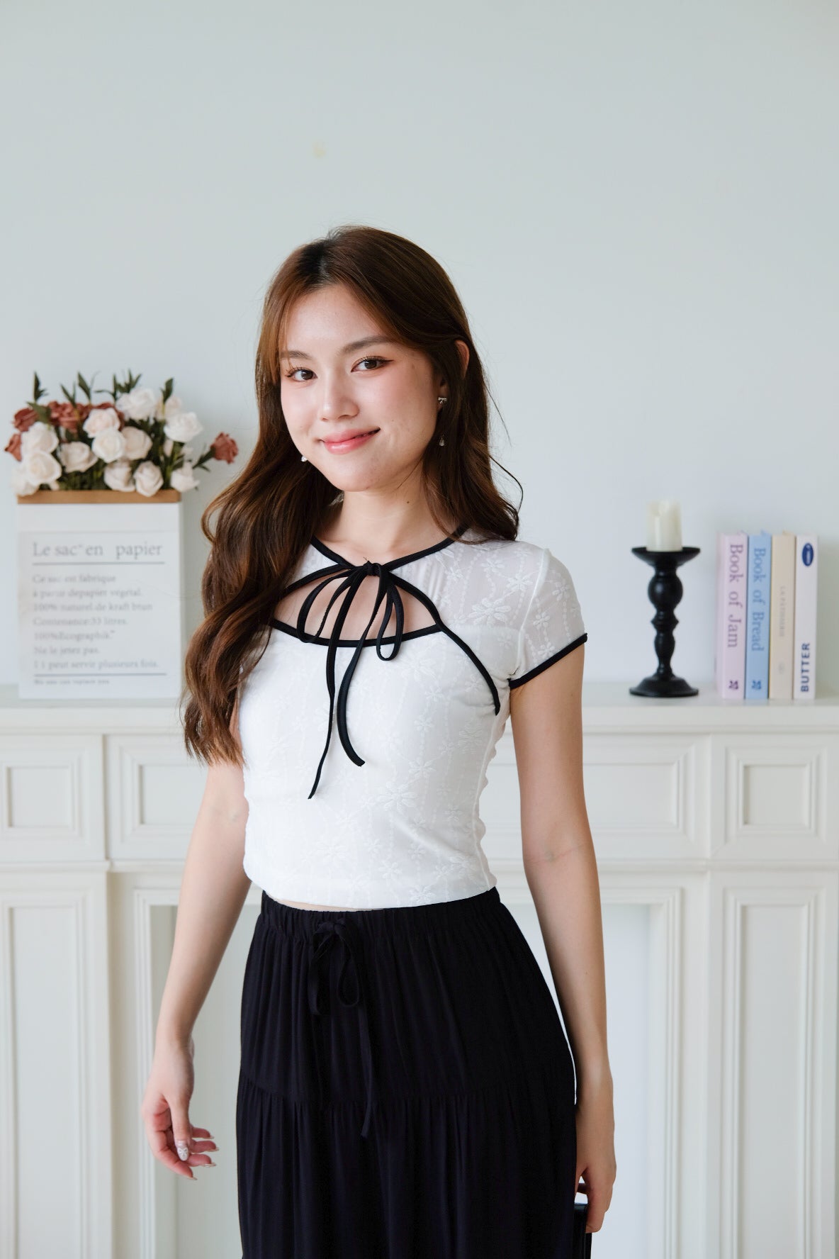 Irisa Lace Ribbon Top (White)