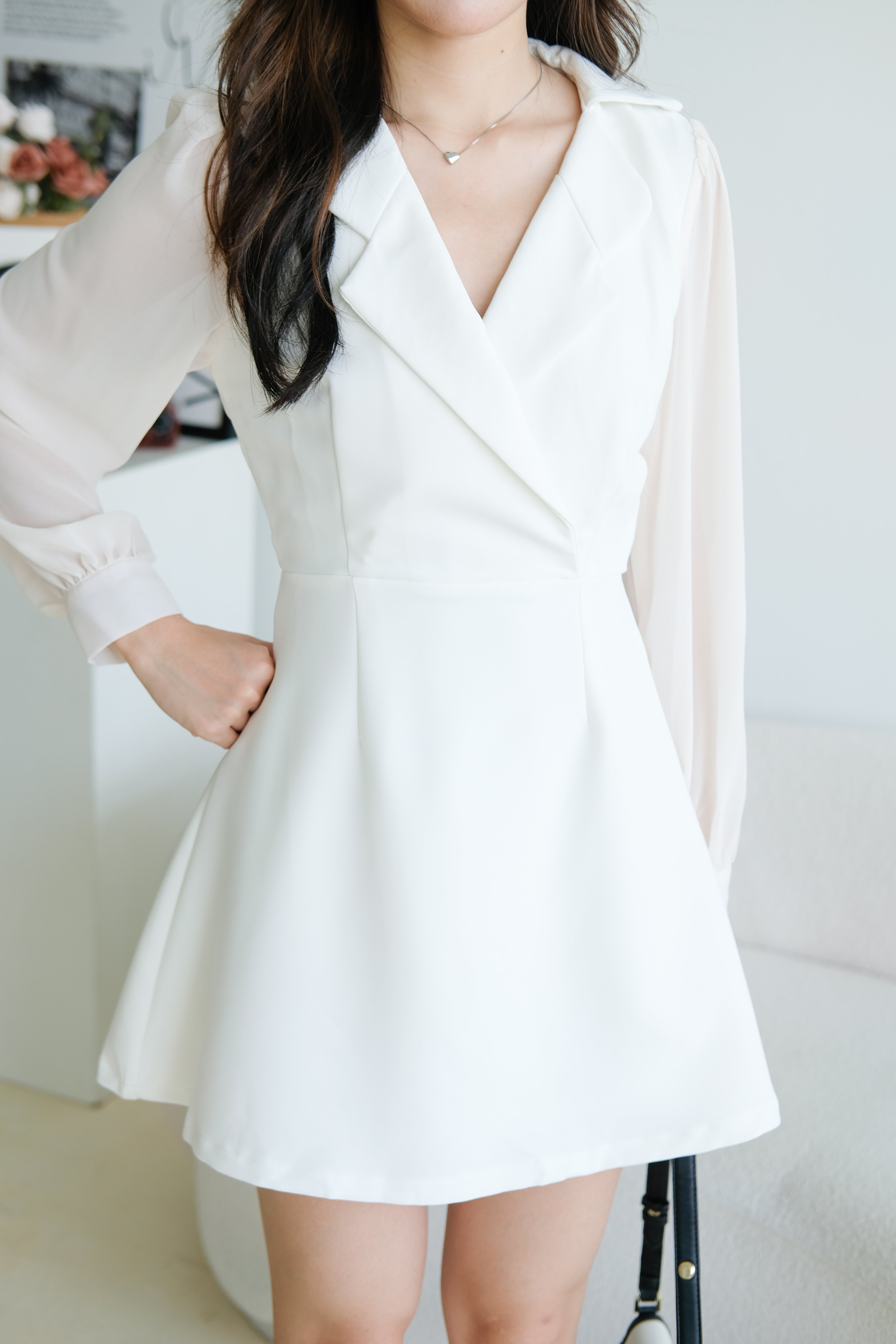 Louisa Blazer Sleeve Dress (White)
