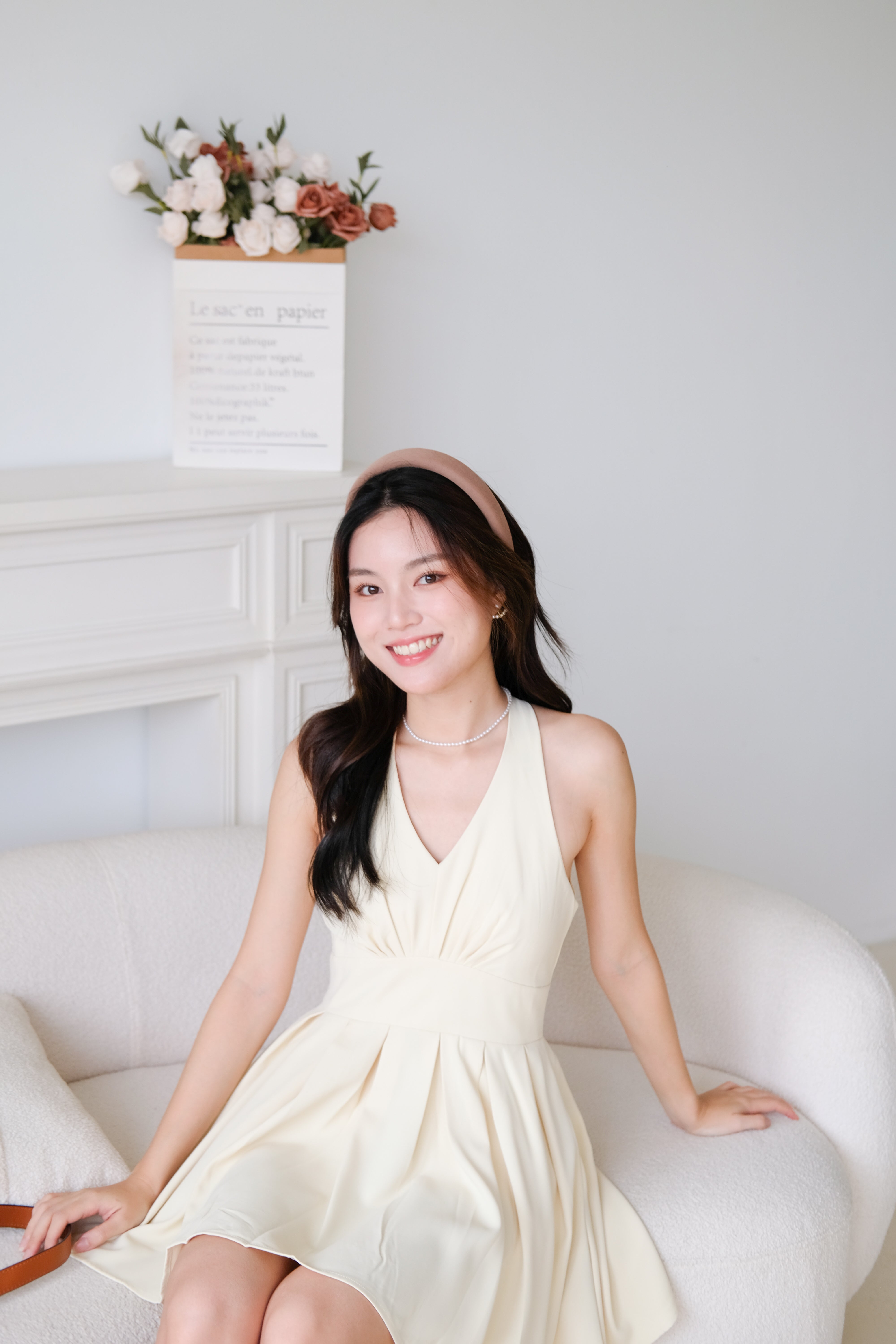 Moon Halter Pleat Dress (Buttermilk Yellow)