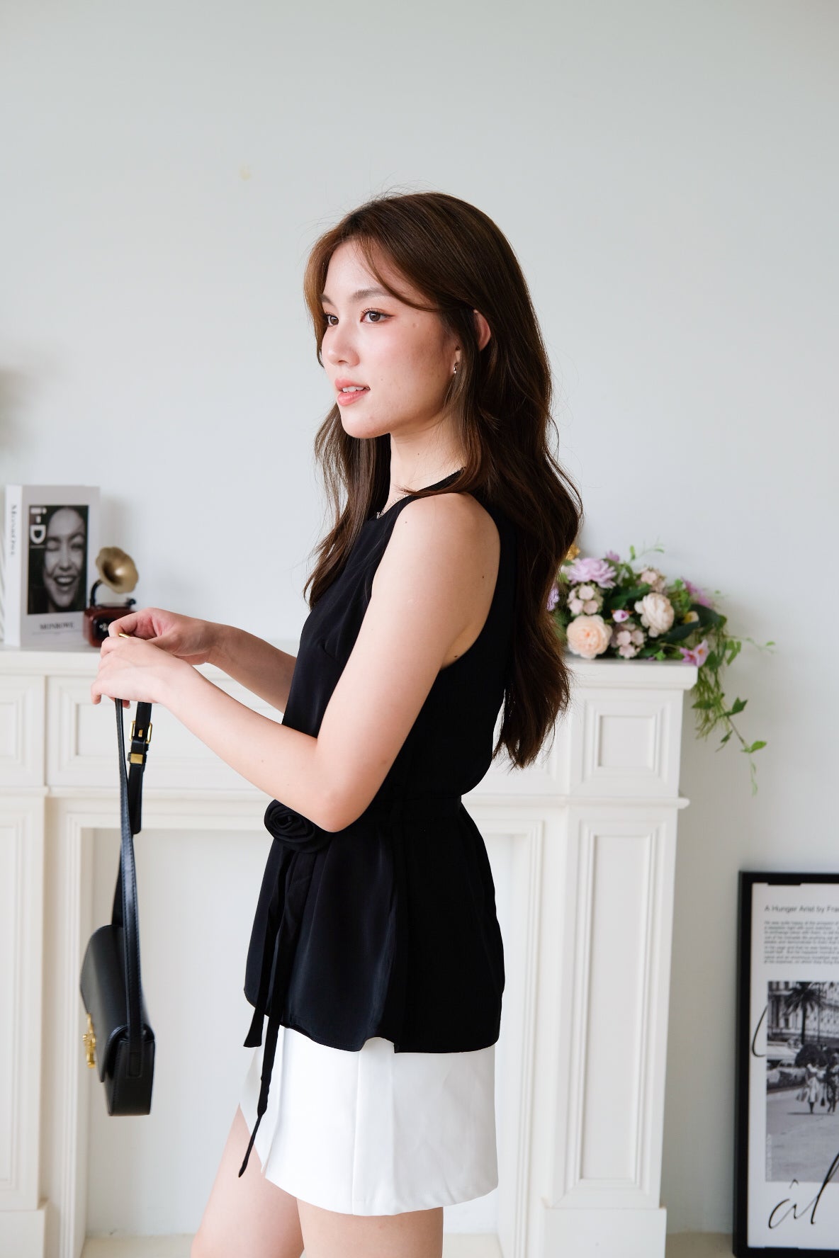 Rosina Chiffon Flare Top (Black)