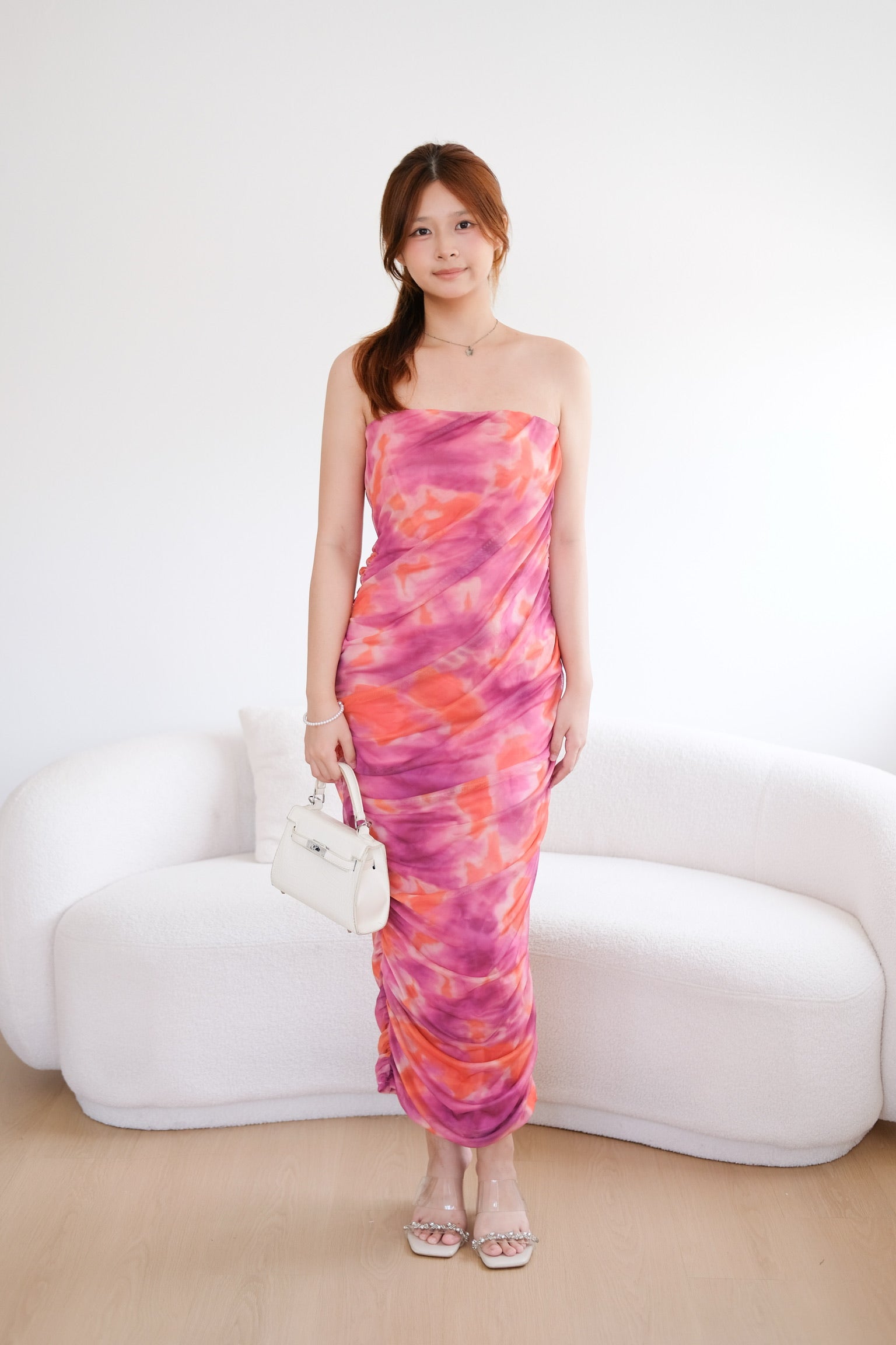 Purple Bodycon Ruched Flower Dress