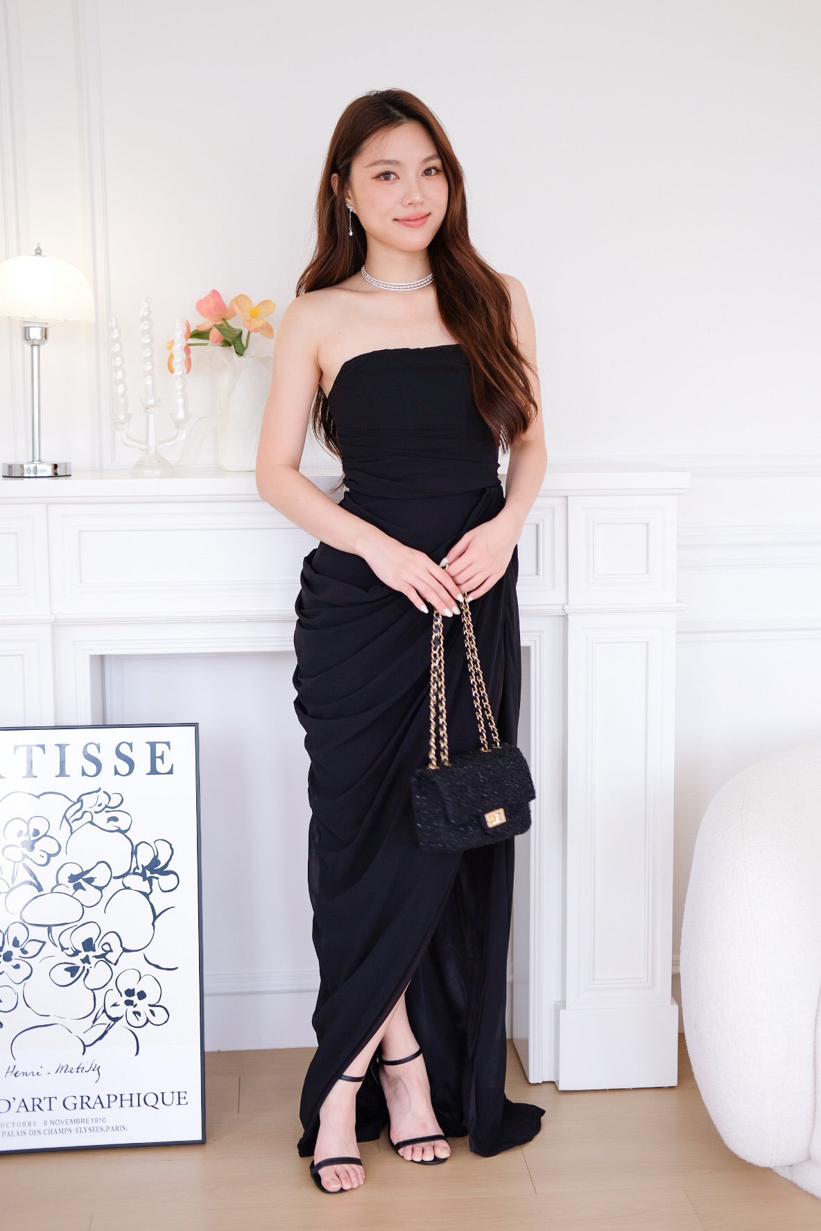 Seraphina Tube Corset Slit Maxi Dress (Black)
