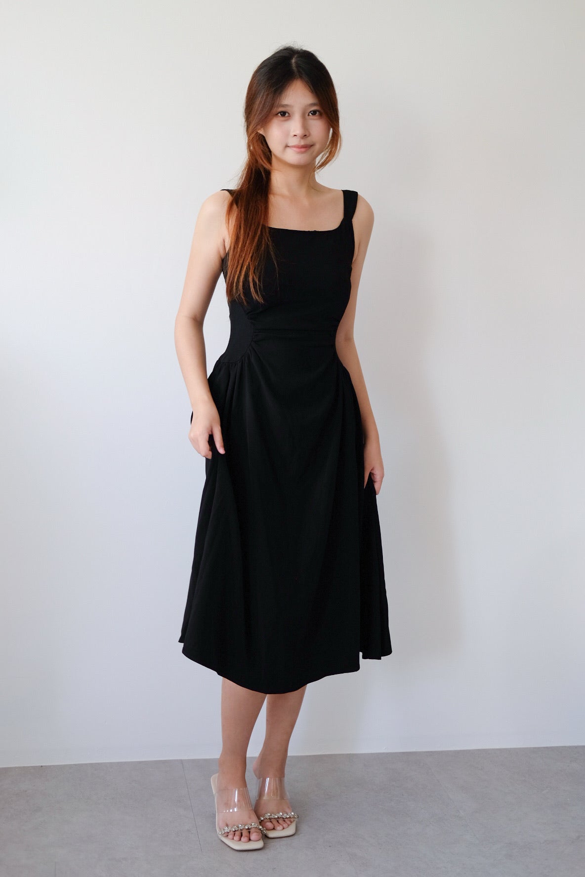 Black Ruched Midi Dress