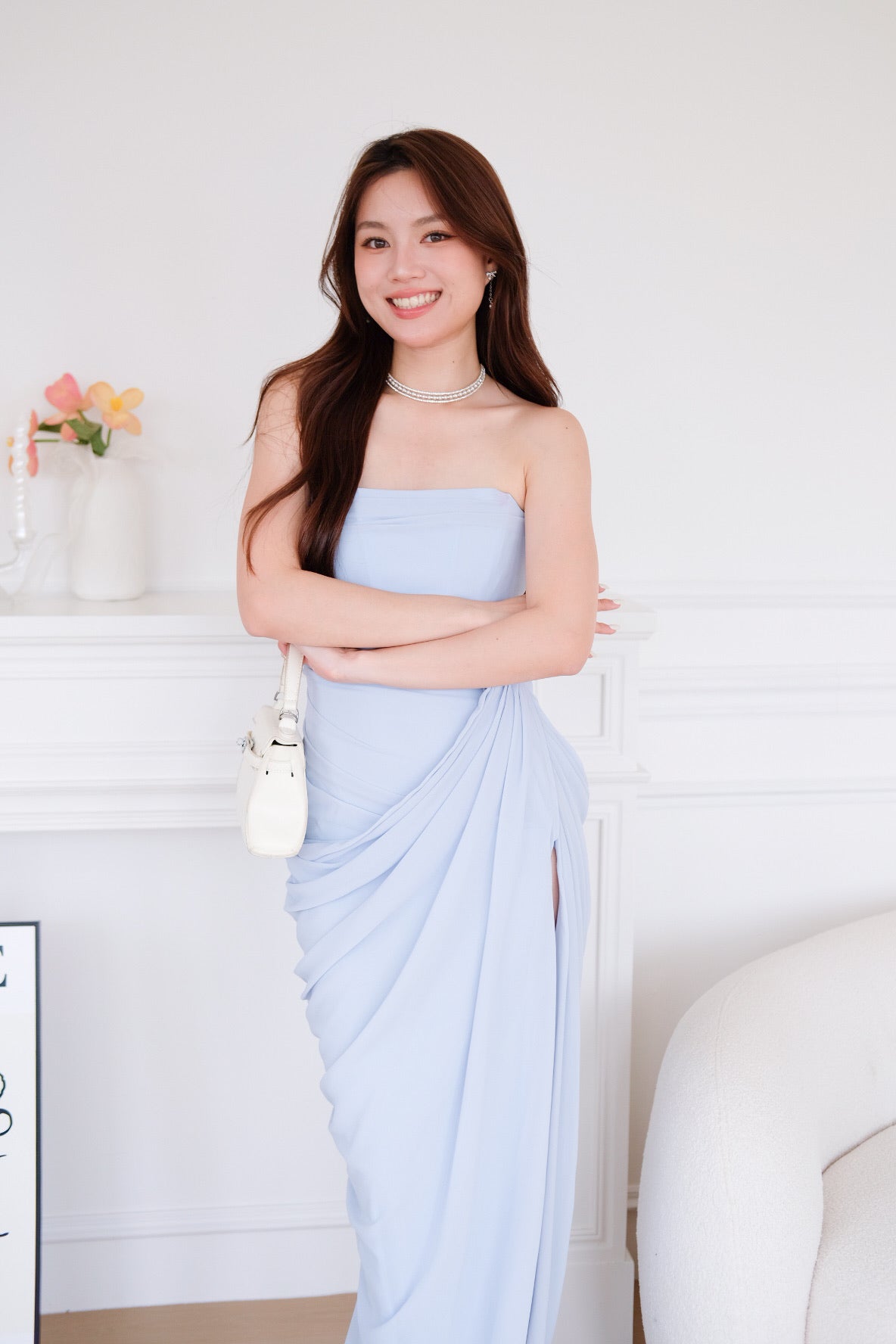 Seraphina Tube Corset Slit Maxi Dress (Pastel Blue)