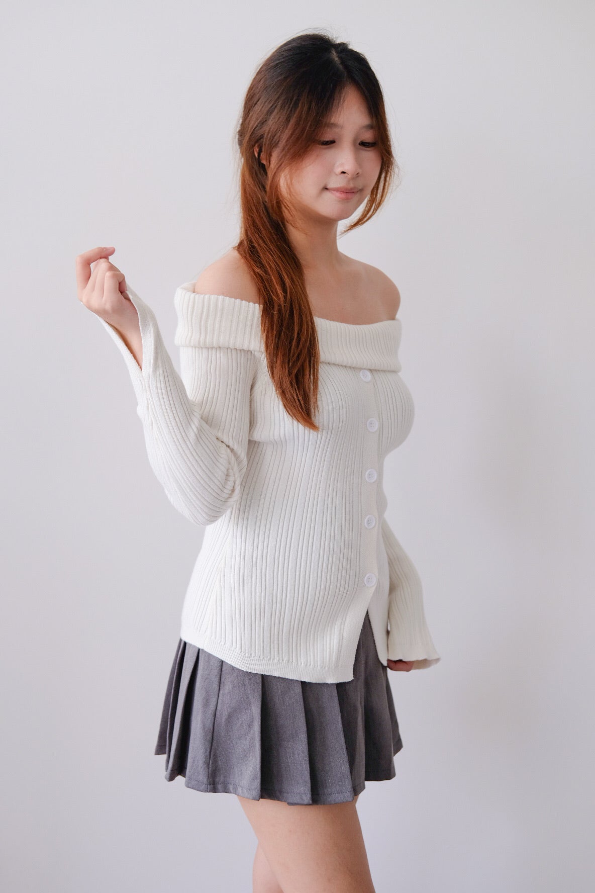 White Off-Shoulder Knit Top