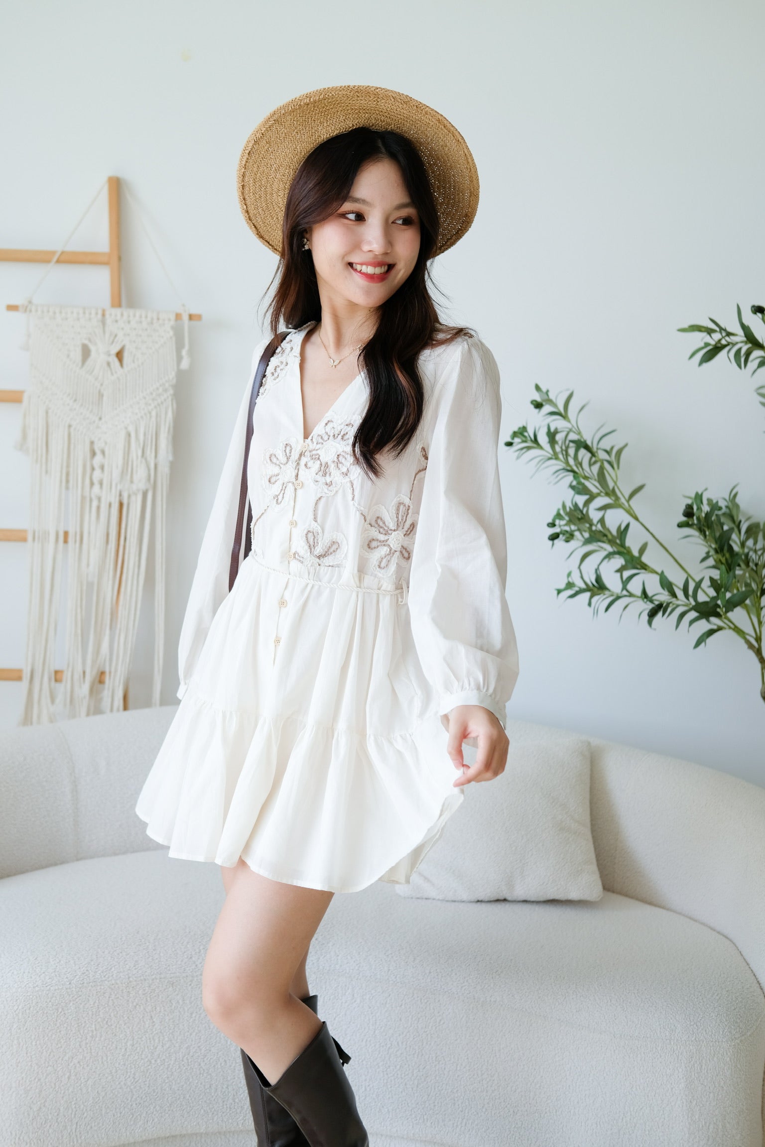 Isla Bohemian Babydoll Dress (Cream)