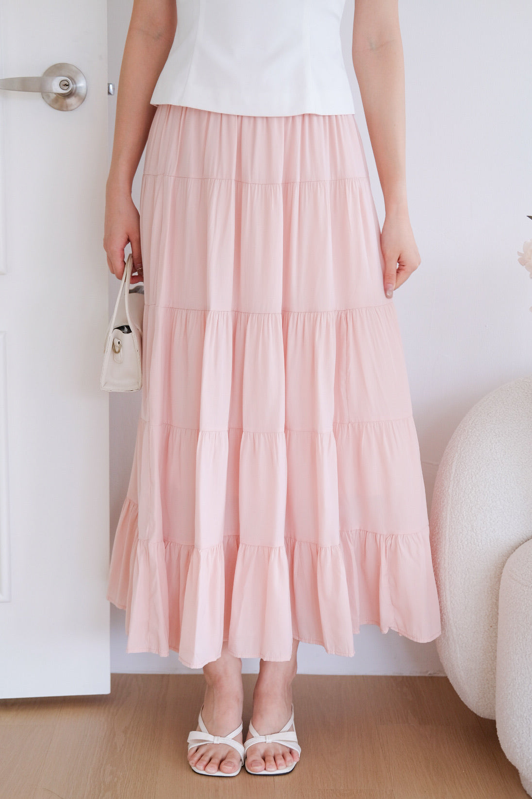 Willa Tiered Maxi Skirt (Pastel Pink)