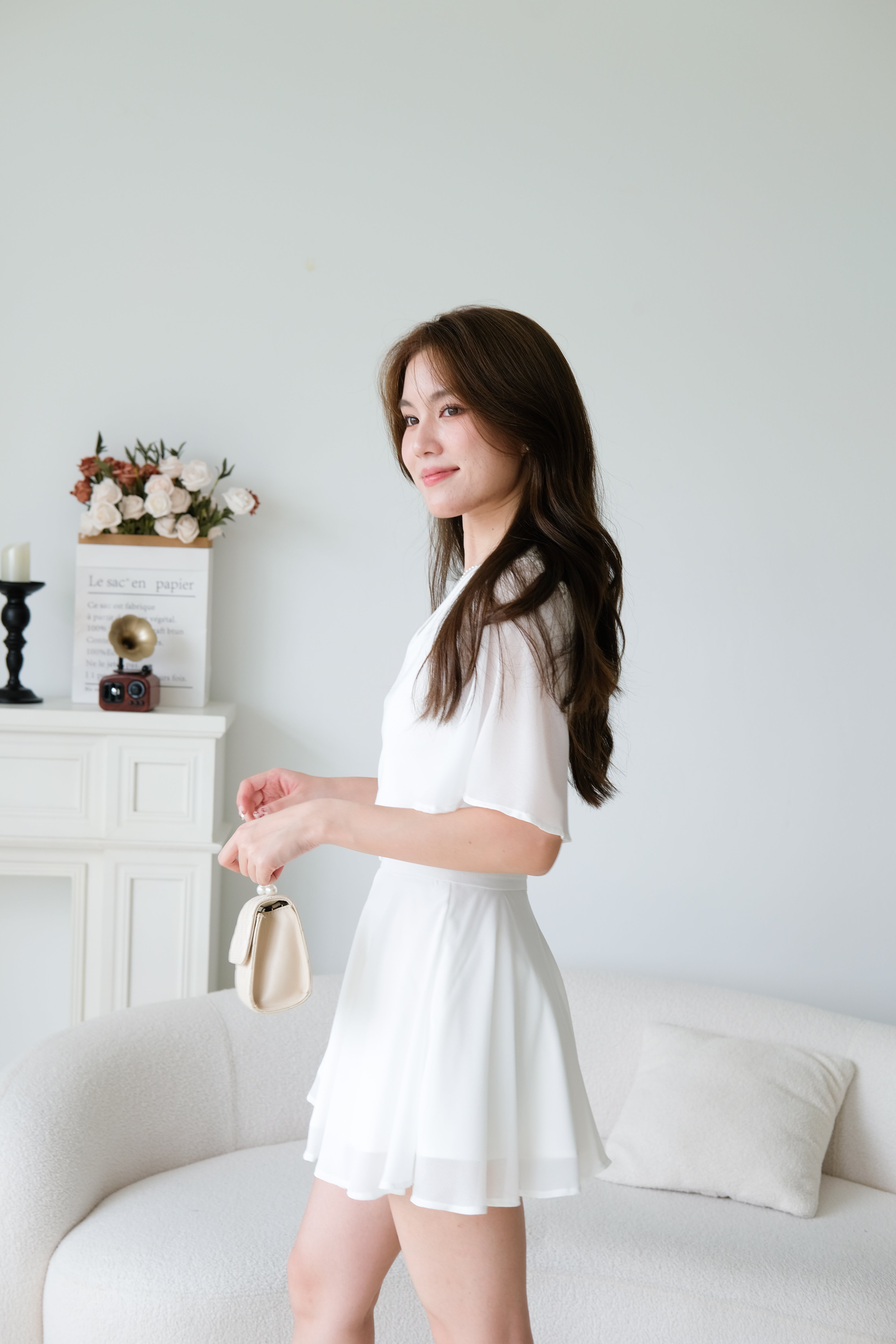 Caley Flutter Sleeves Set (White)