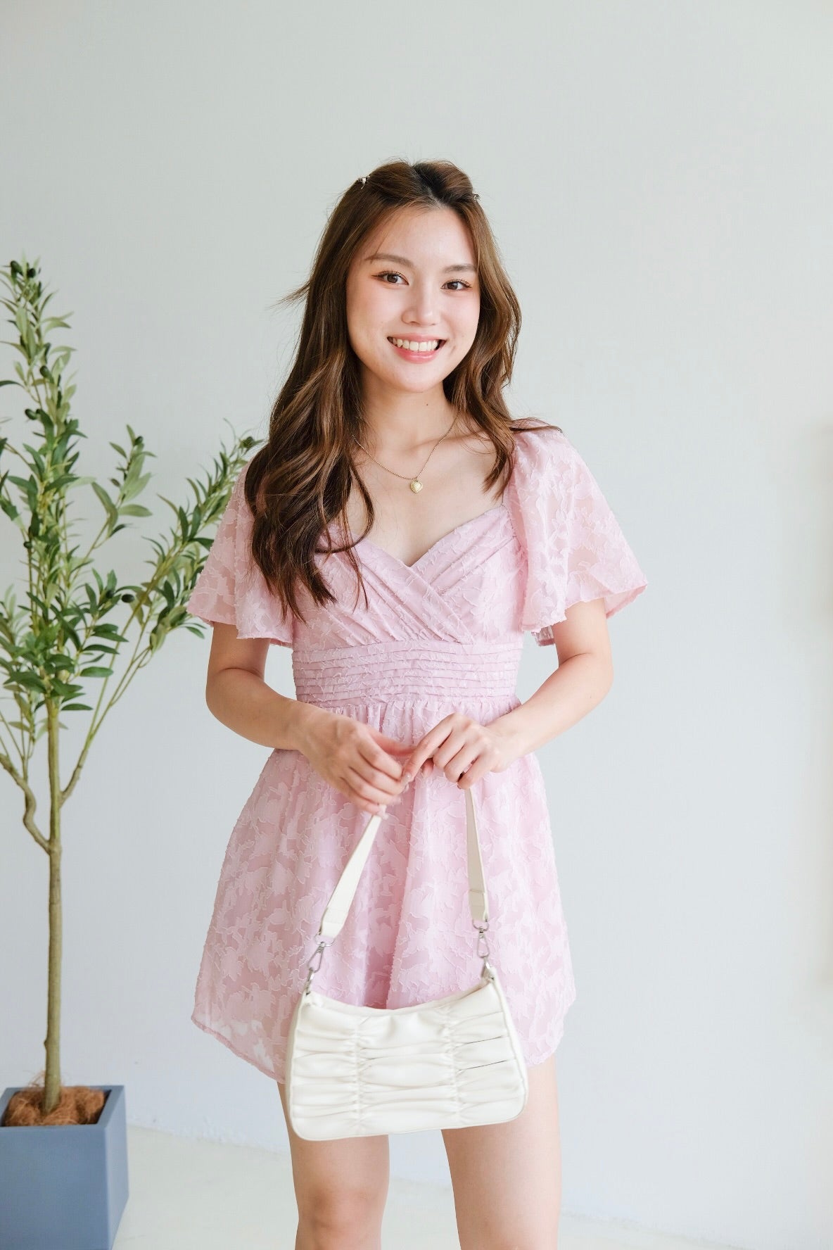 Eloise Flutter Sleeve Dress (Peony Pink)