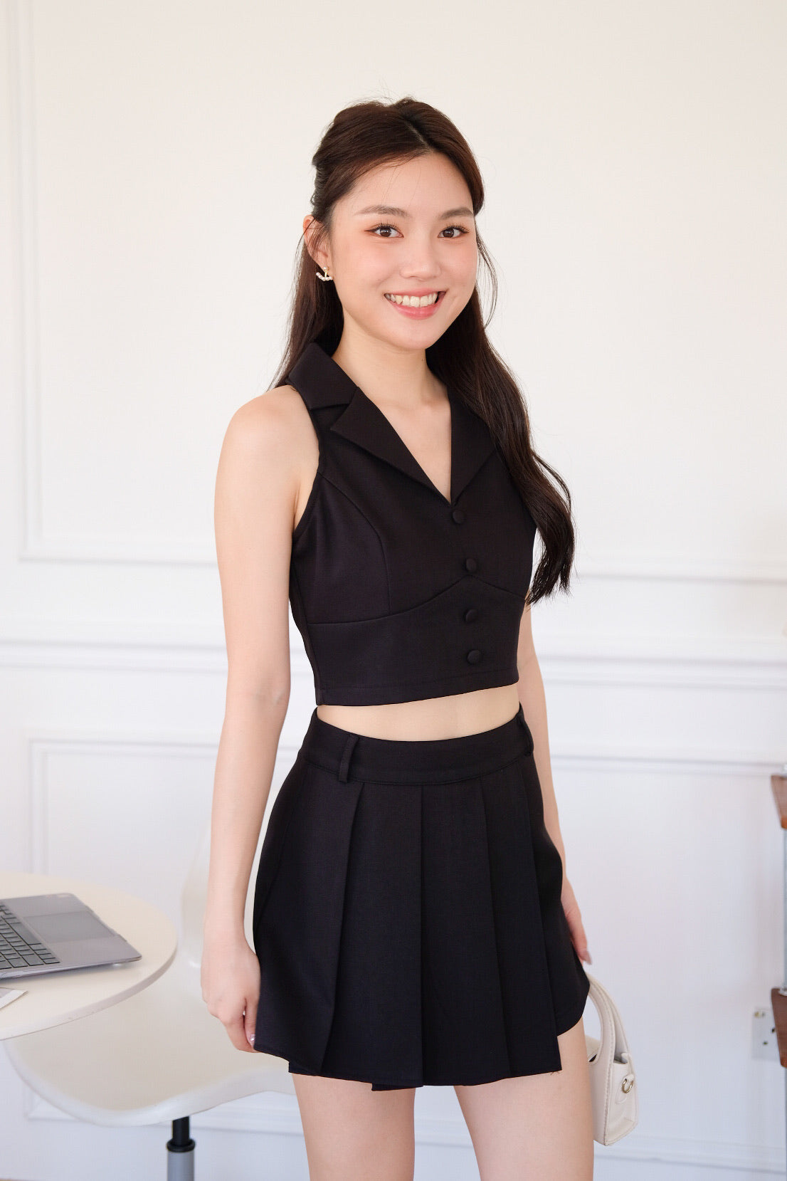 Sherina Vest Skort Set (Black)