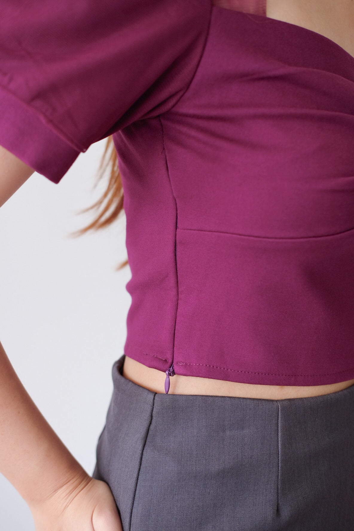 Purple Ruched Puff Sleeve Top