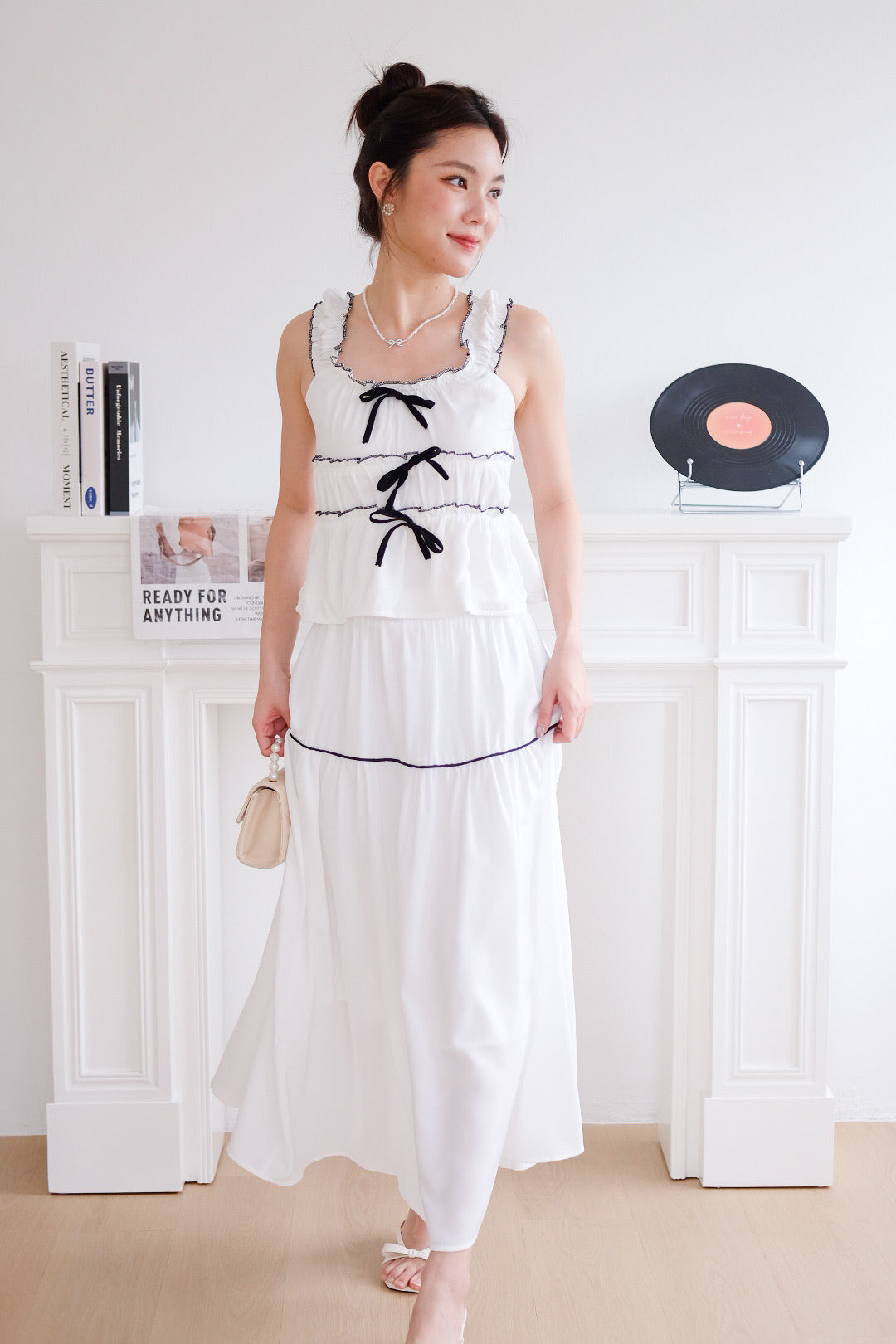 Alva Vintage Contrast A Line Skirt (White)