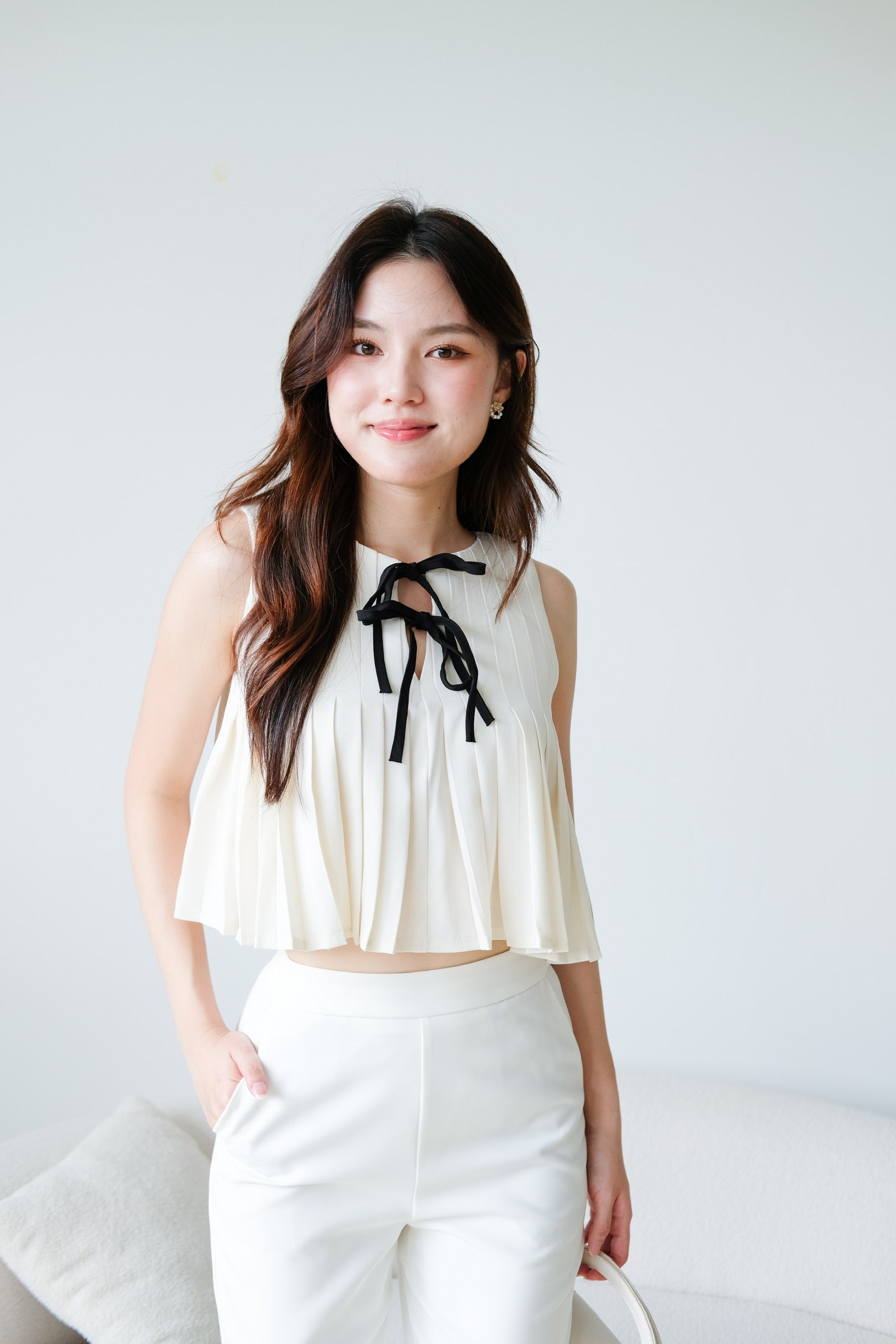 Chantell Pleated Babydoll Top (Cream)
