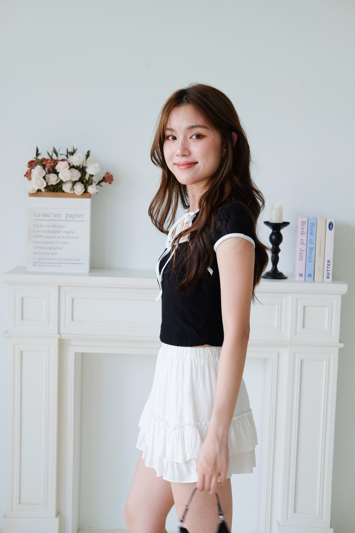 Irisa Lace Ribbon Top (Black)