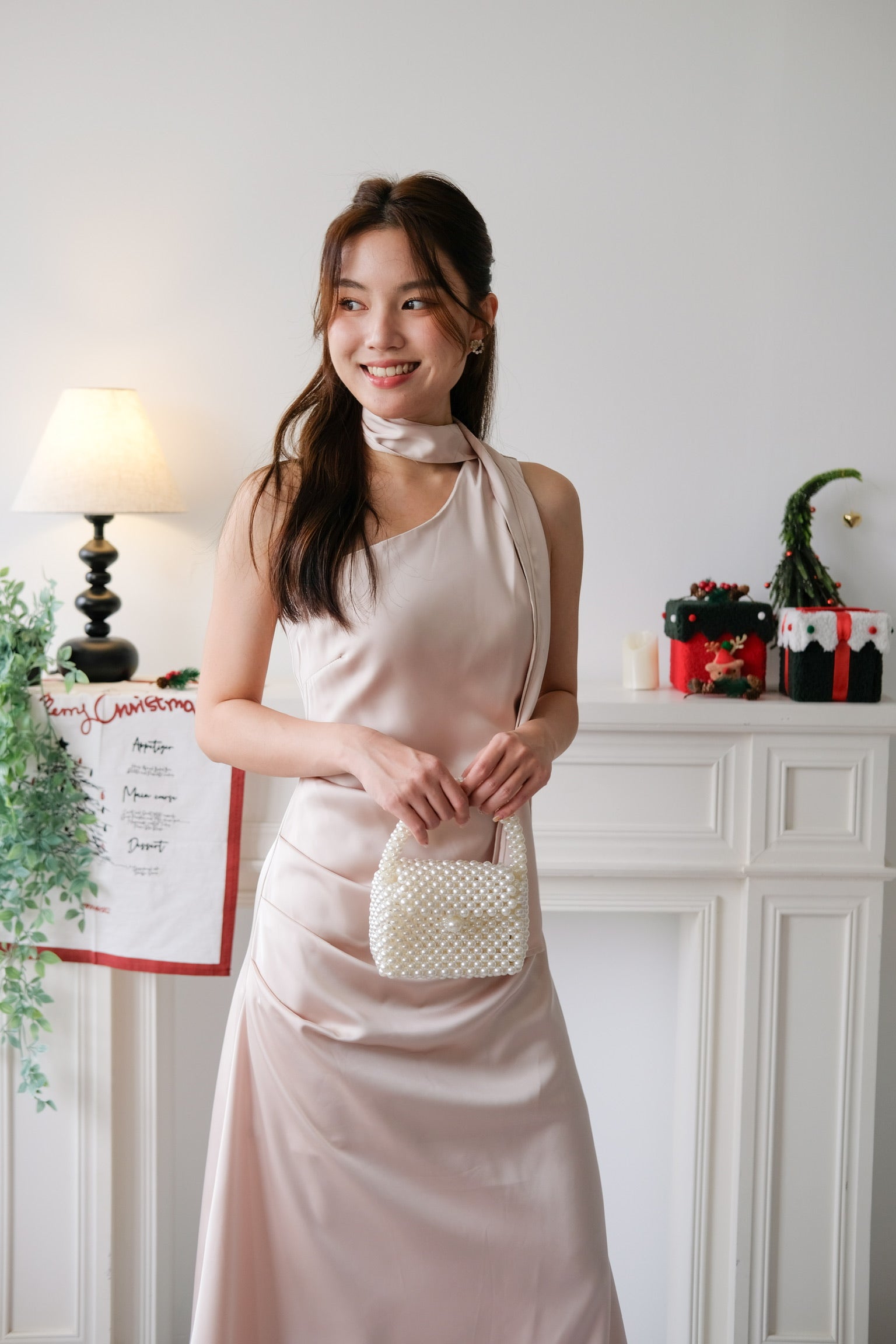 Caelyn Satin Toga Dinner Dress (Champagne)