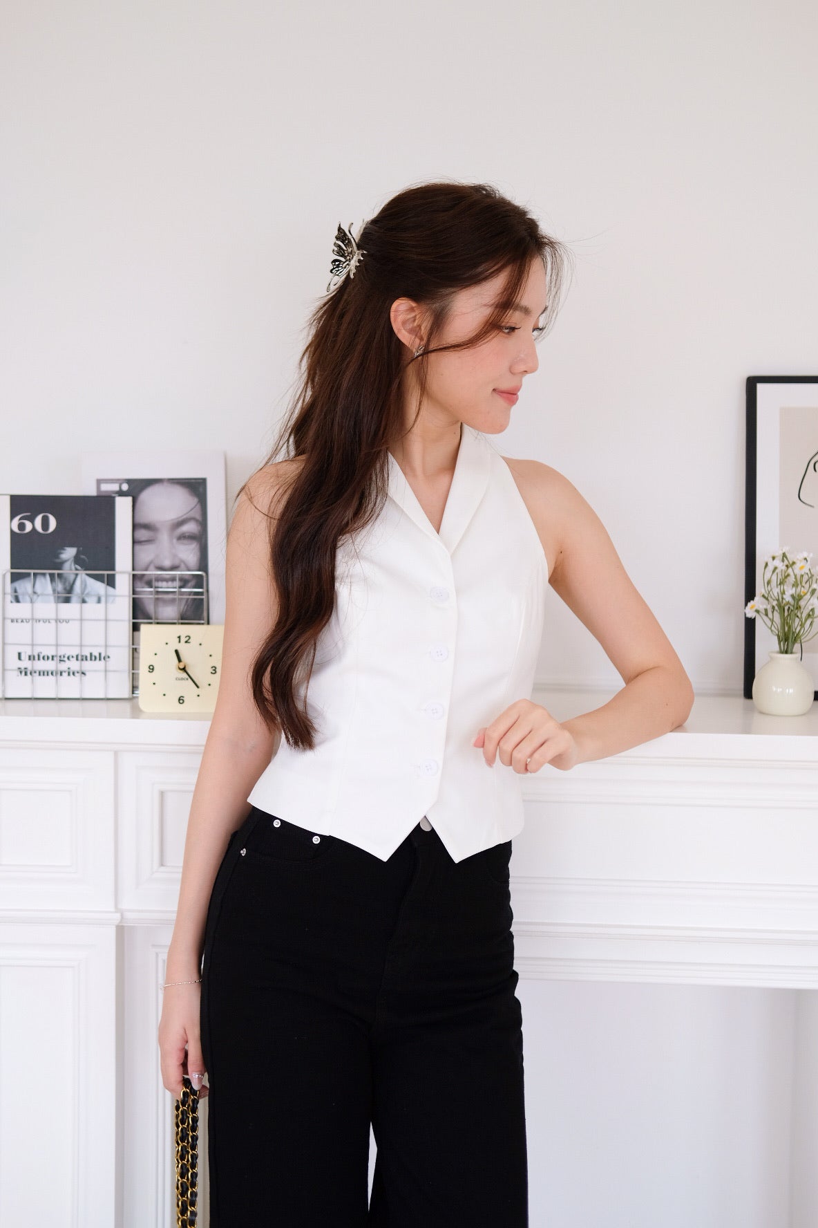 Selene Crop Vest Top (White)