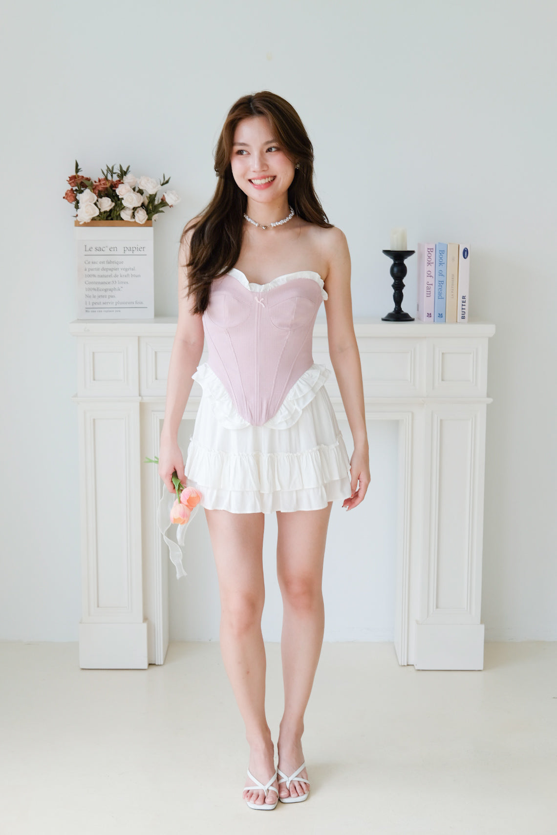 Heartshaker Sweetheart Ruffle Corset Top (Peony Pink)