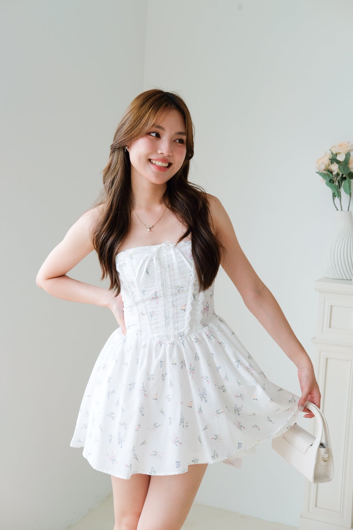 Annie Floral Lace Tube Corset Dress (White)