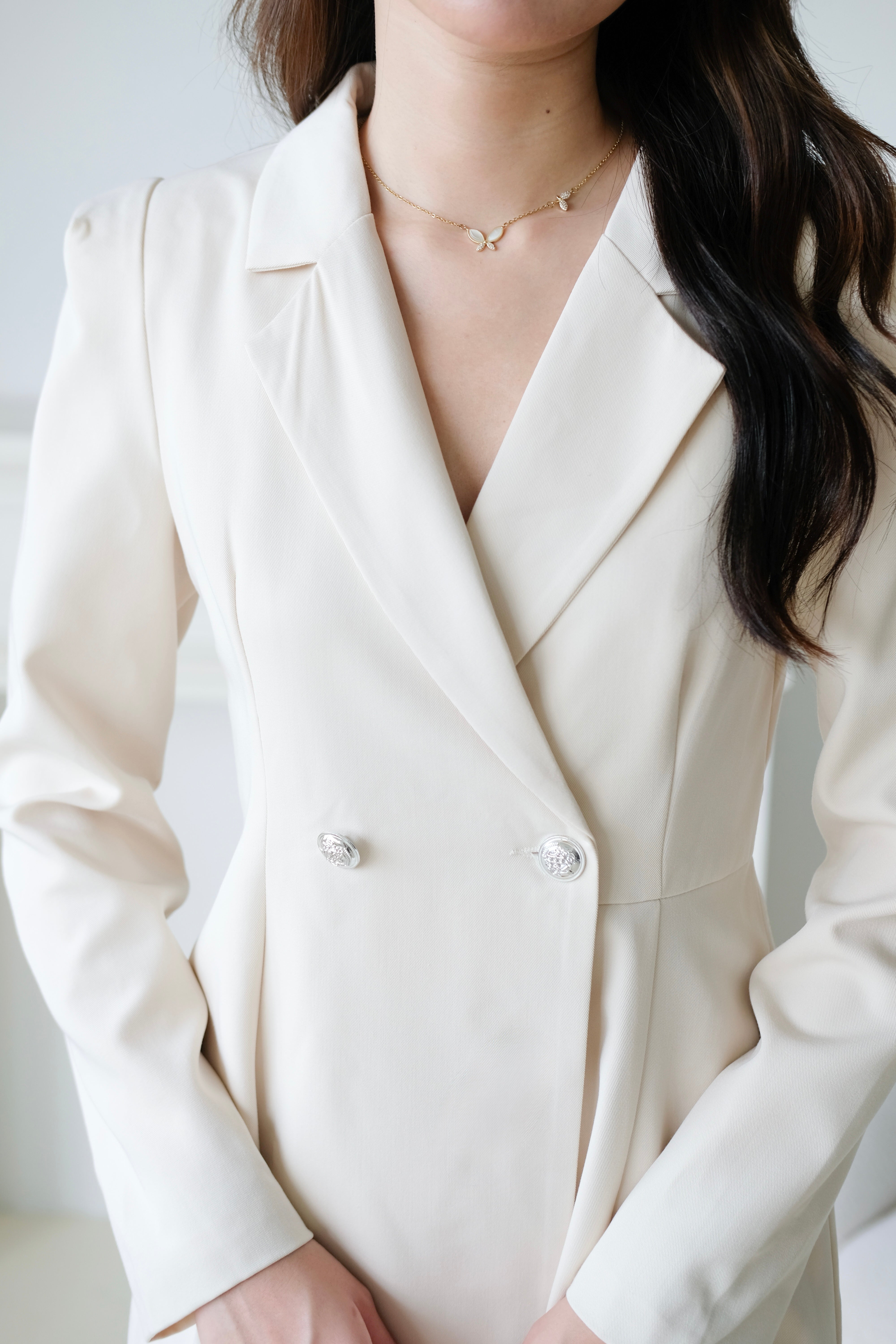 Quinn Blazer Belted Romper (Beige)