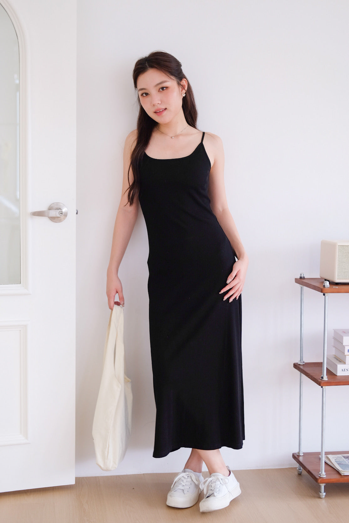 Jocelyn Padded Ribbed A Line Dress (Black)