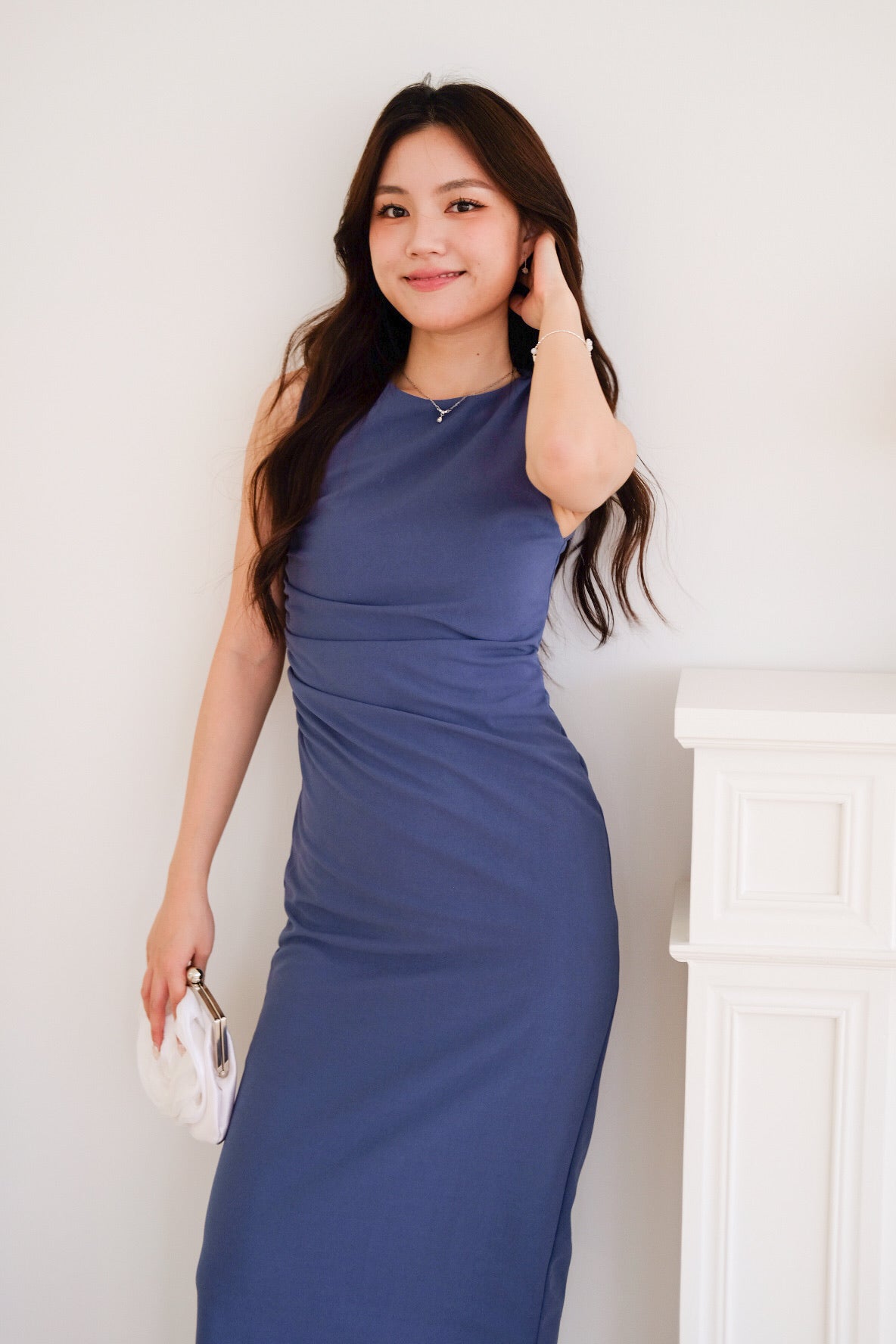 Brianna Ruched Jewel Bodycon Maxi Dress (Midnight Blue)