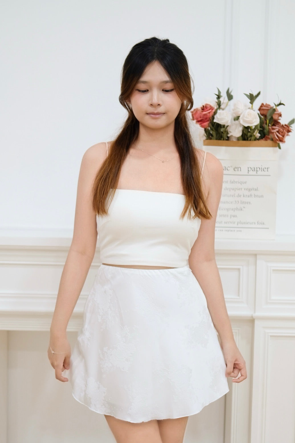 Xin Cheongsam Mini Skirt (White)