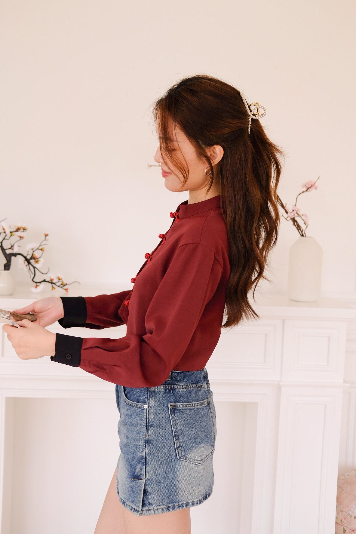 和妍 Yan Long Sleeves Crop Top (Wine)