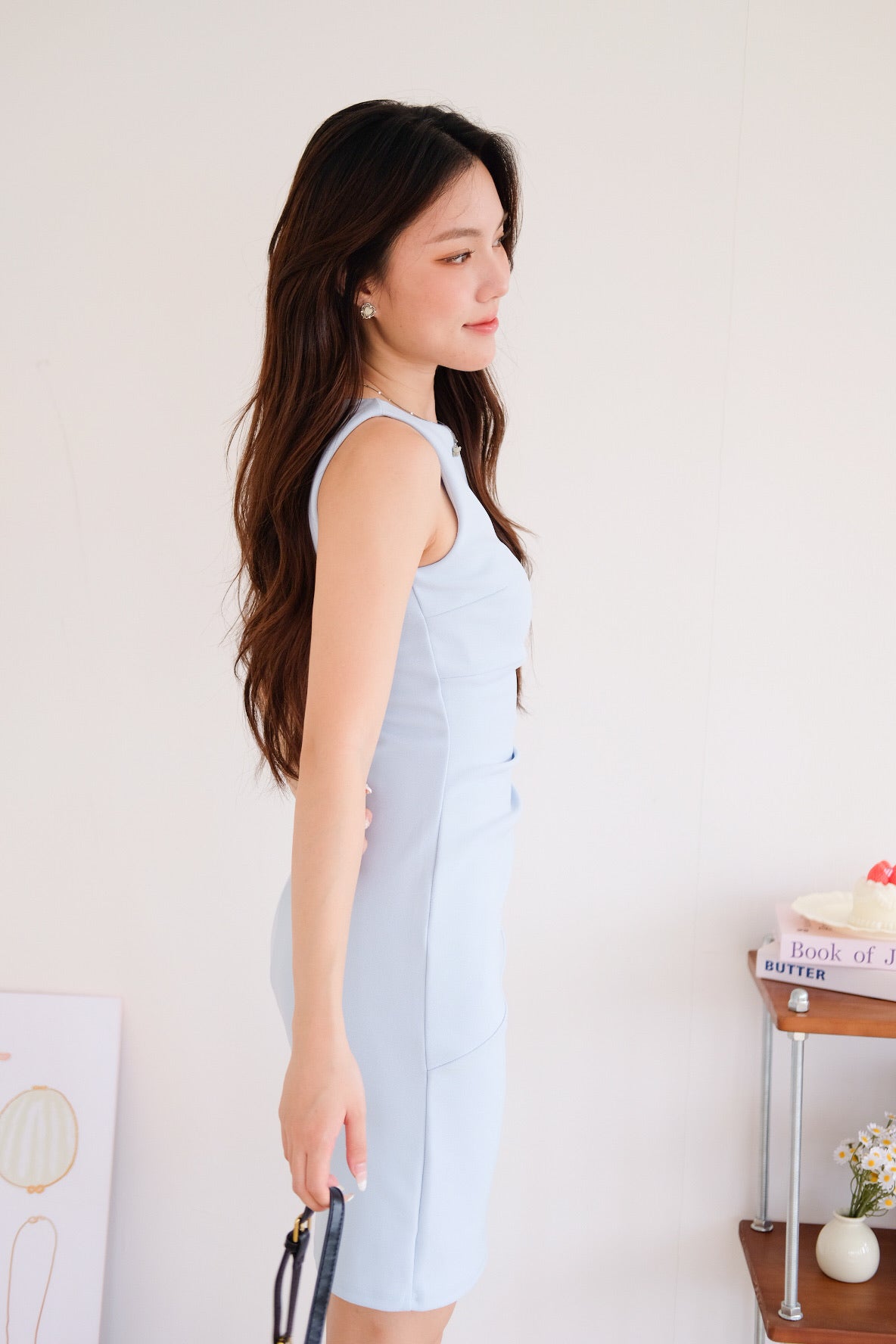 Annette Boatneck Ruched Midi Dress (Sky Blue)