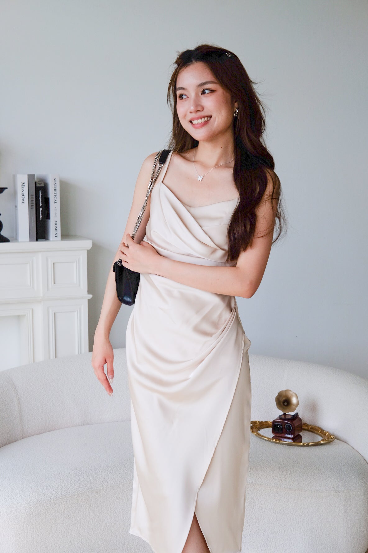Ella Satin Dinner Dress (Champagne)