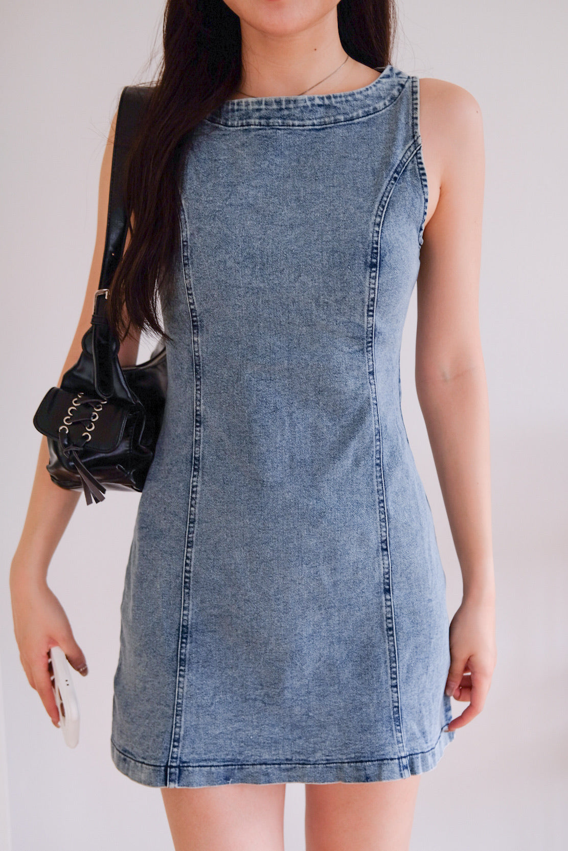 Georgie Panel Denim Dress (Acid Light Blue)